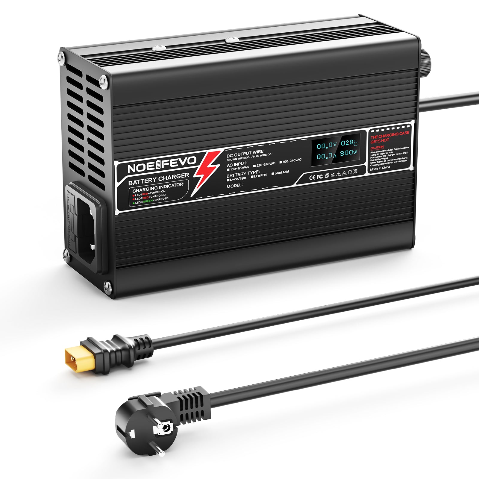 מטען ליתיום NOEIFEVO 71.4V 4A עבור סוללת Li-Ion Lipo 17S 62.9V, מטען לאופניים חשמליים וקטנועים, תצוגת LED, מארז אלומיניום