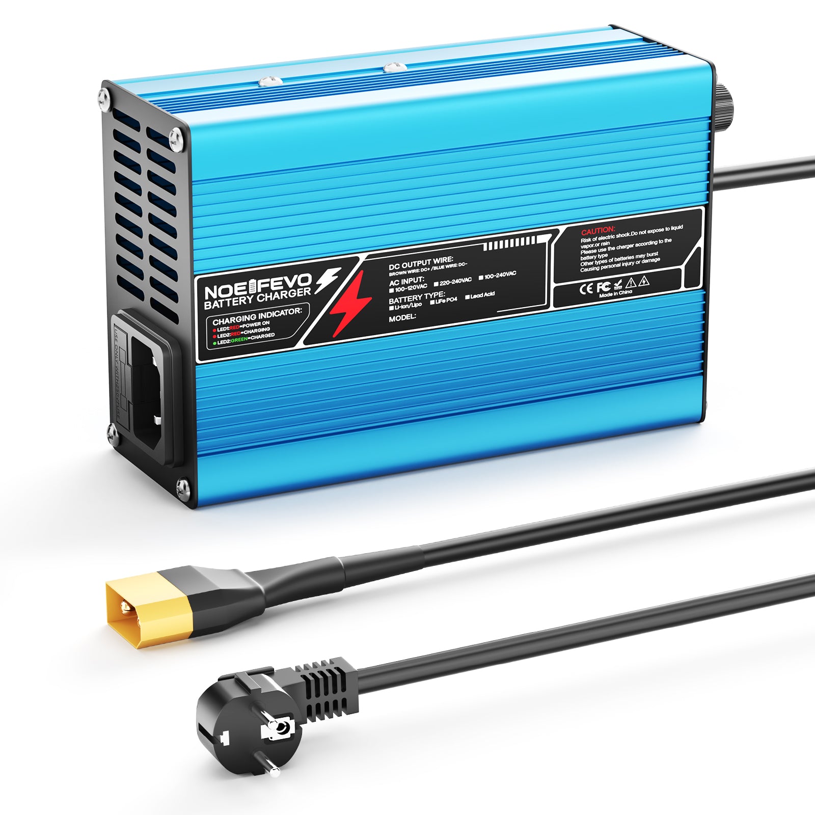 NOEIFEVO 25.2V 2A 3A 4A 5A  מטען ליתיום עבור סוללות Li-Ion Lipo 6S 22.2V, מאוורר קירור, כיבוי אוטומטי (כחול)
