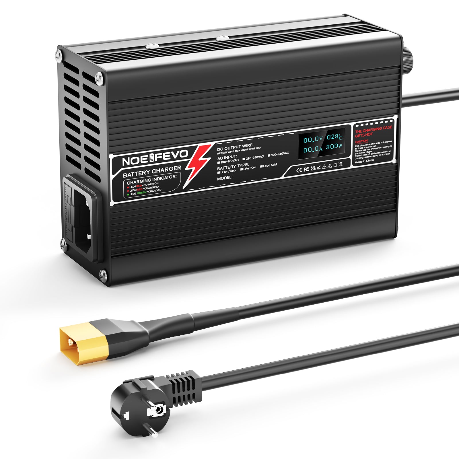 מטען ליתיום NOEIFEVO 71.4V 4A עבור סוללת Li-Ion Lipo 17S 62.9V, מטען לאופניים חשמליים וקטנועים, תצוגת LED, מארז אלומיניום