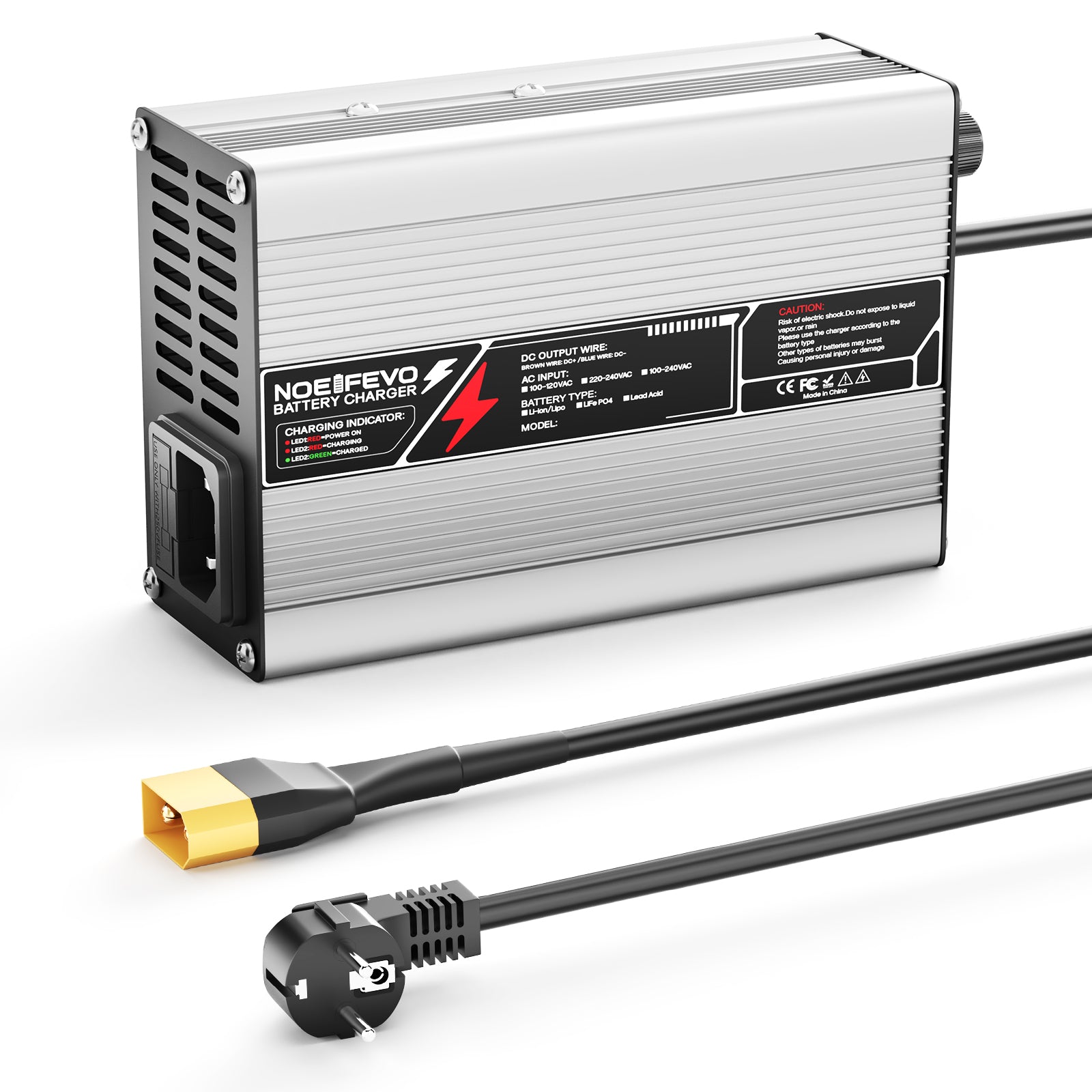 NOEIFEVO 12,6V 10A Lithium-laddare för 3S 11,1V Li-Ion Lipo-batterier, kylfläkt, automatisk avstängning