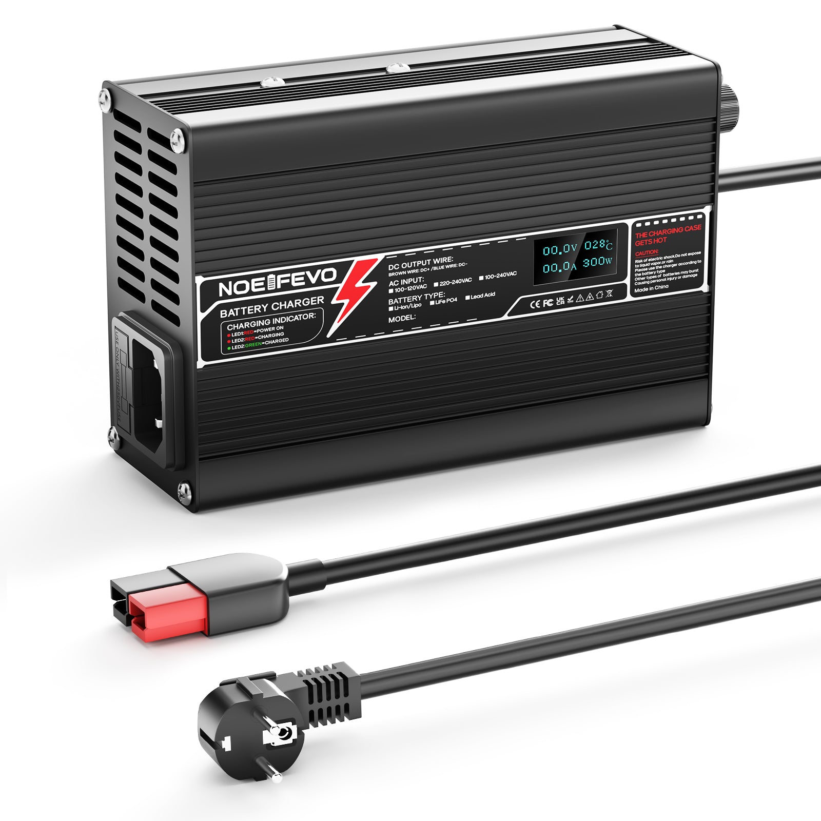 מטען ליתיום NOEIFEVO 25.2V 4A עבור סוללות Li-Ion Lipo 6S 22.2V, עם תצוגת LCD, מאוורר קירור, כיבוי אוטומטי