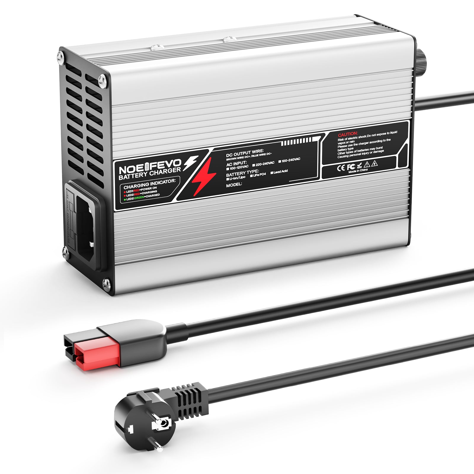 NOEIFEVO 42V 2A 3A 3.5A 4A Lithium-Oplader til 10S 37V Li-Ion Lipo Batterier, Køleventilator, Automatisk Afbrydelse