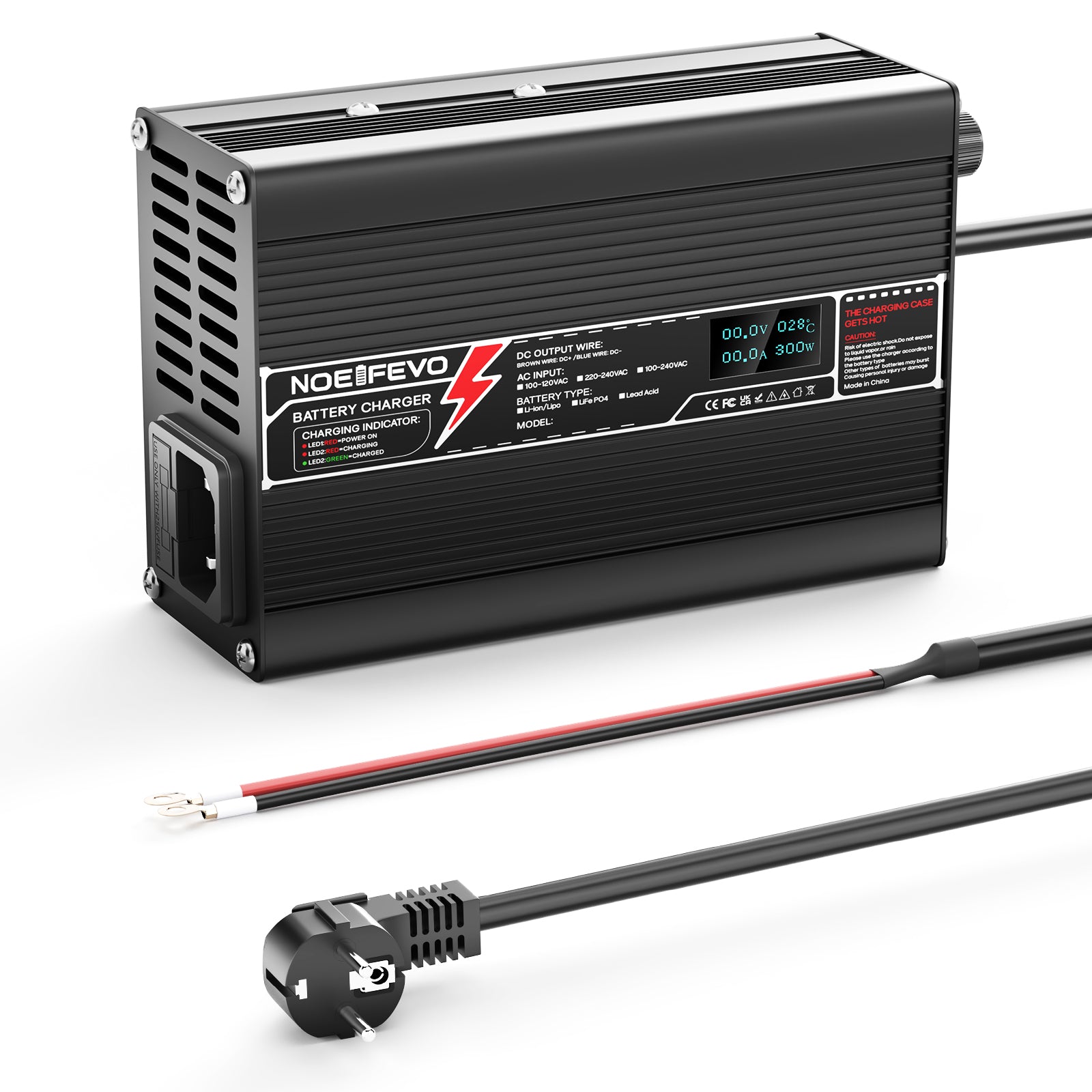 מטען ליתיום NOEIFEVO 71.4V 4A עבור סוללת Li-Ion Lipo 17S 62.9V, מטען לאופניים חשמליים וקטנועים, תצוגת LED, מארז אלומיניום