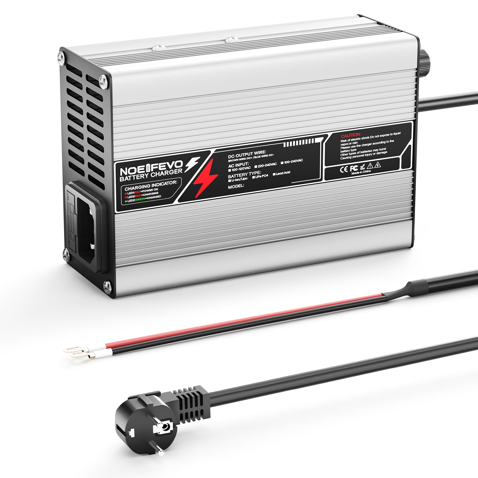 NOEIFEVO 42V 2A 3A 3.5A 4A Lithium-Oplader til 10S 37V Li-Ion Lipo Batterier, Køleventilator, Automatisk Afbrydelse