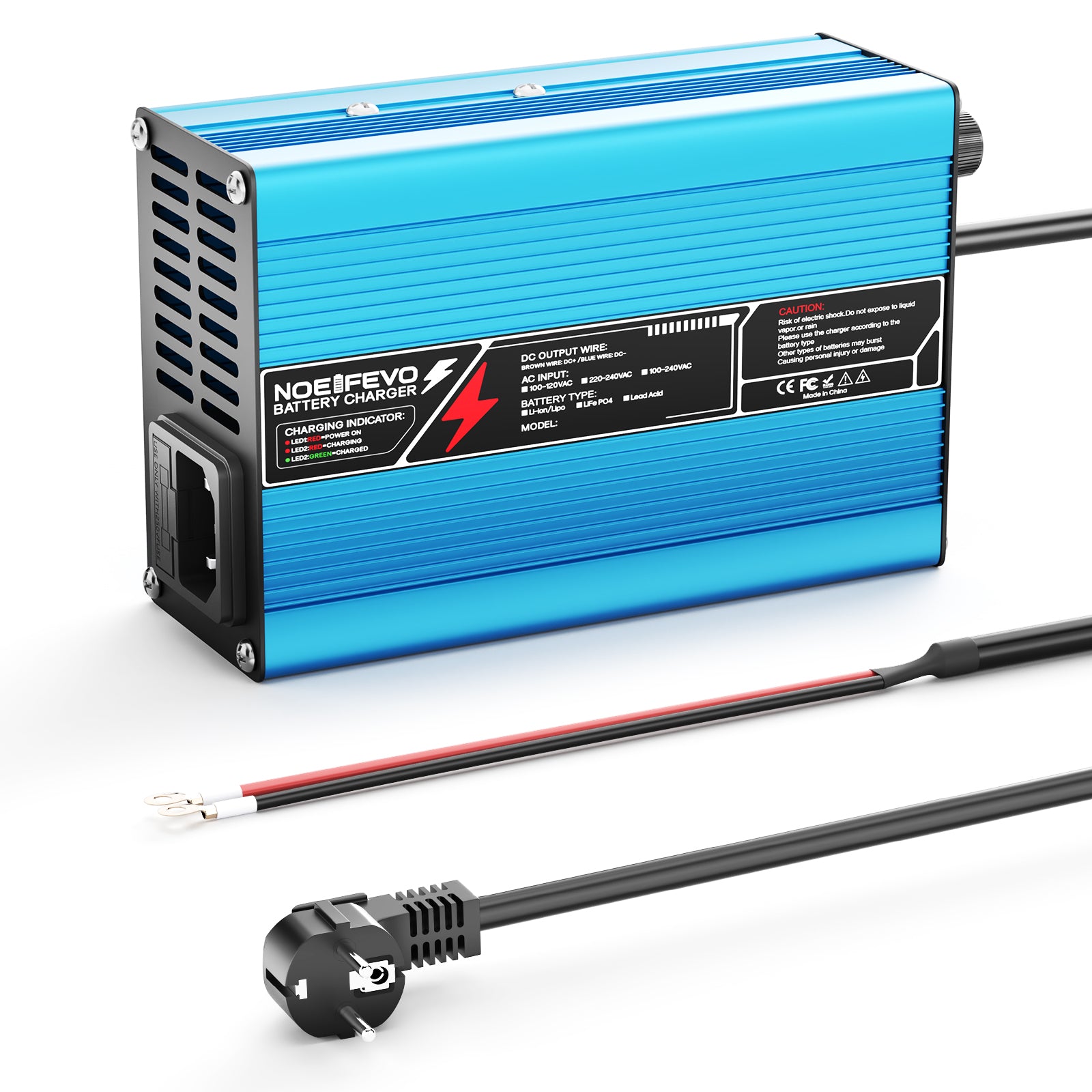 NOEIFEVO 12,6V 10A Lithium-Ladegerät für 3S 11,1V Li-Ion Lipo-Batterien,  Kühlventilator, automatischer Abschaltung（BLUE）