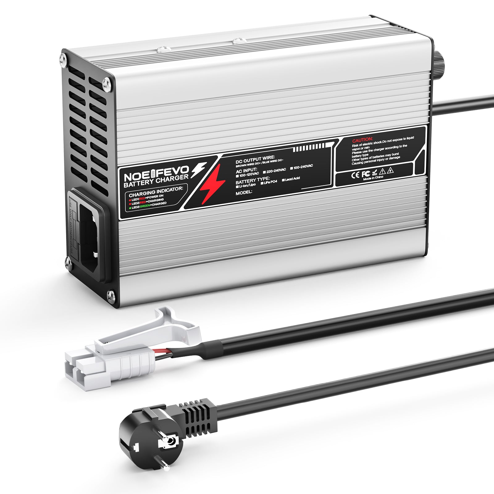 Carregador de lítio NOEIFEVO 46.2V  2A 3A 3.5A 4A para baterias Li-Ion Lipo 11S 40.7V, com ventilador de resfriamento e desligamento automático.