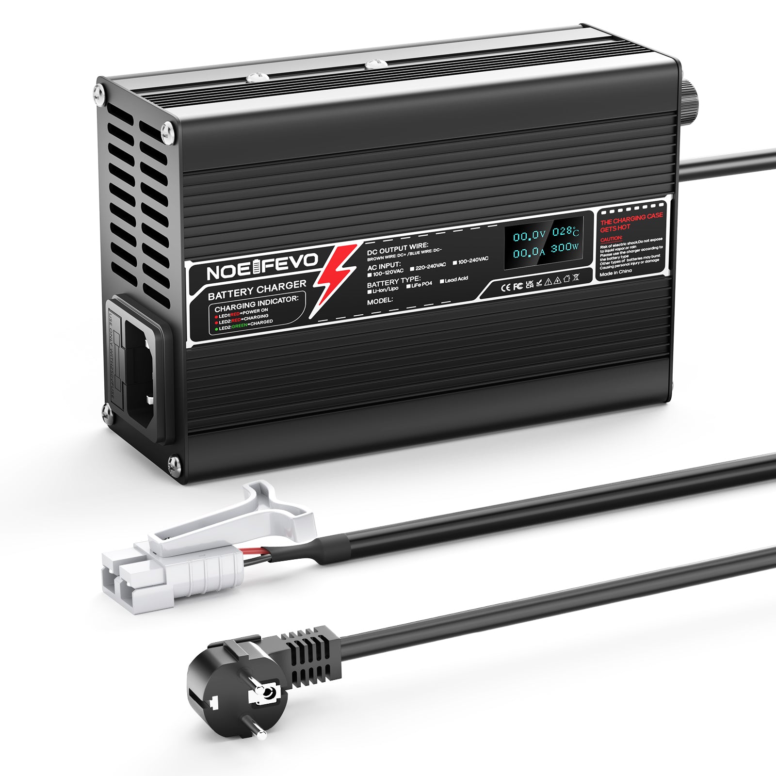 מטען ליתיום NOEIFEVO 71.4V 4A עבור סוללת Li-Ion Lipo 17S 62.9V, מטען לאופניים חשמליים וקטנועים, תצוגת LED, מארז אלומיניום