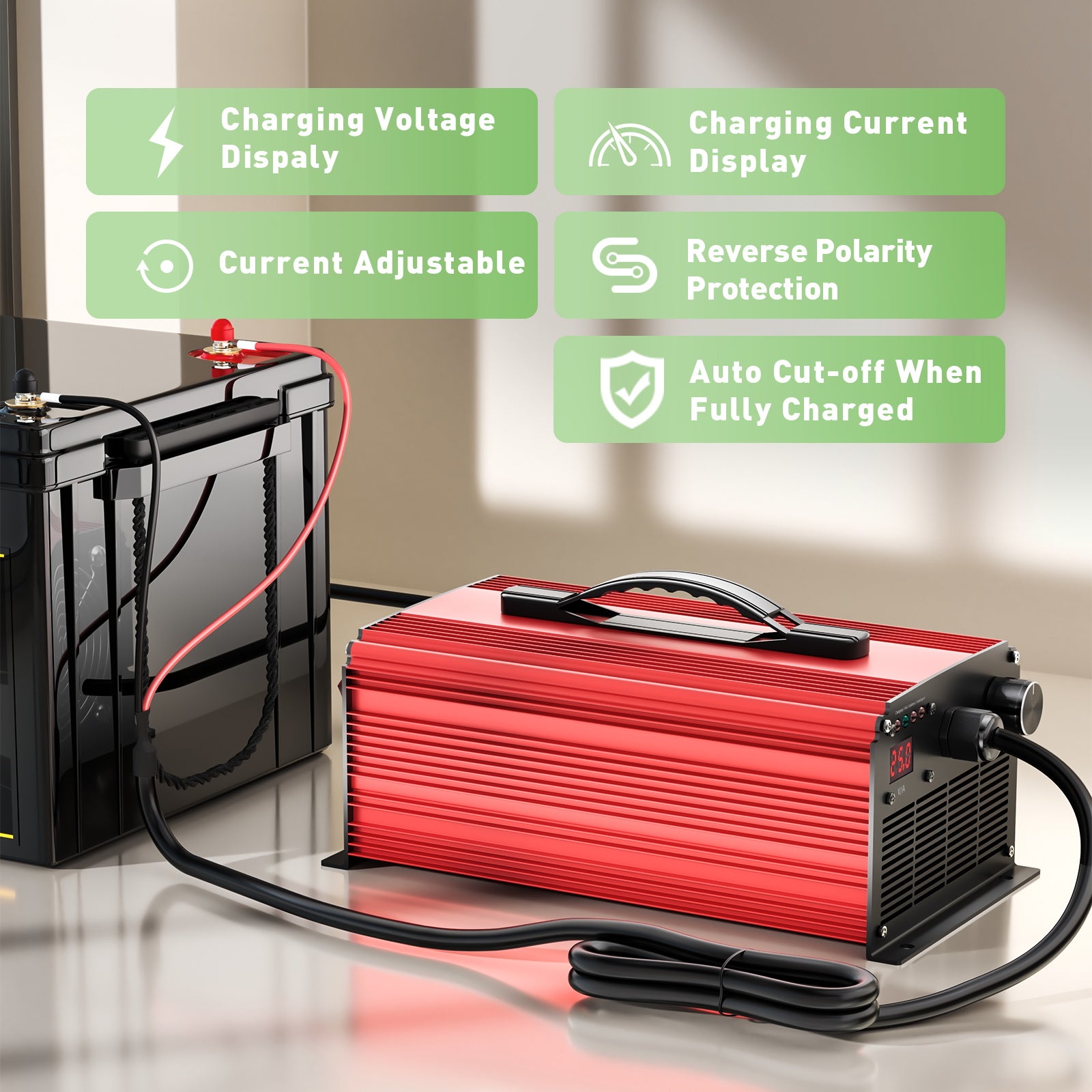 Noeifevo 87.6V 25A מטען לסוללת LiFePO4 עבור סוללת LiFePO4 76.8V (72V) 24S, עבור מערכות אחסון אנרגיה ביתיות, סירות ורכב גולף