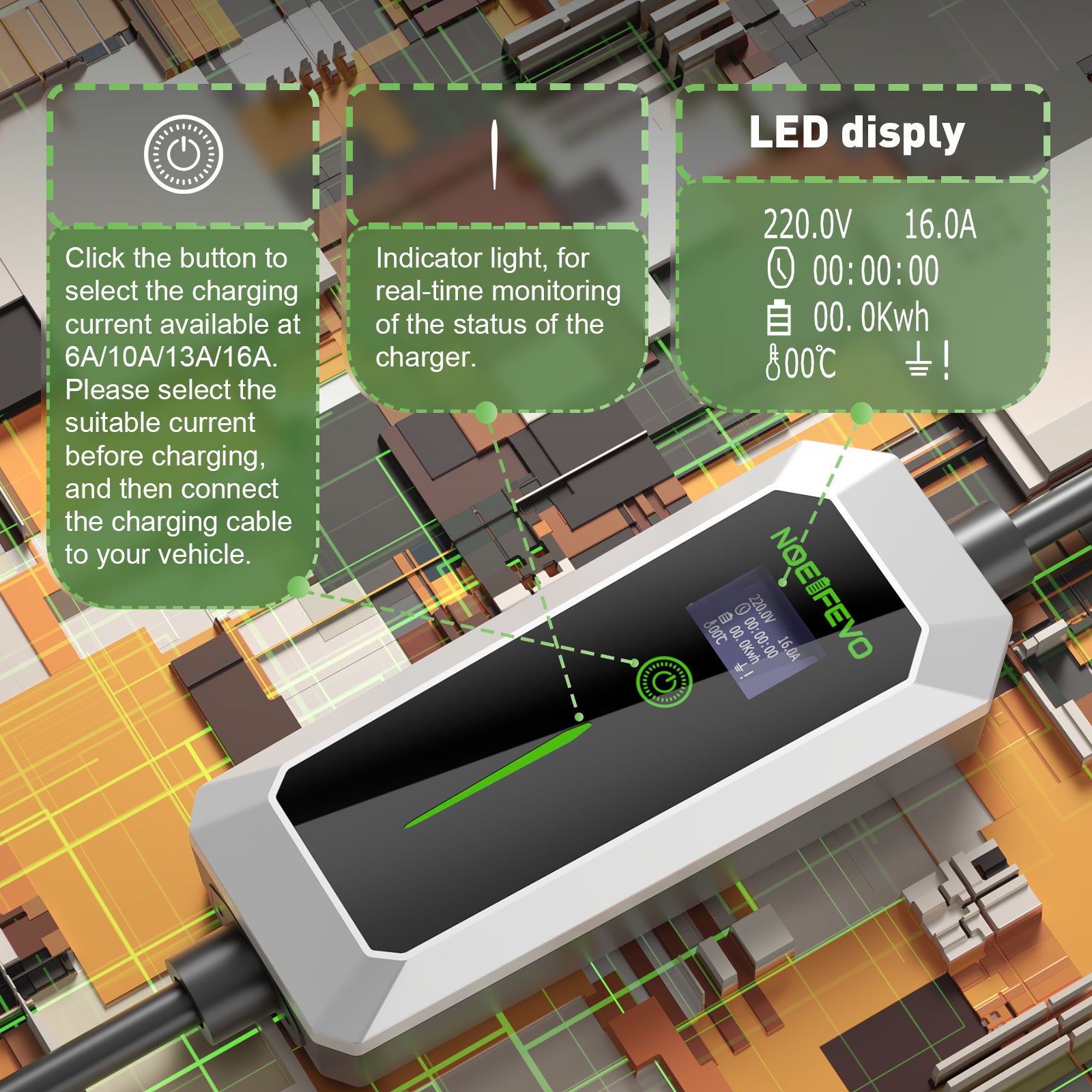 סוג 2 מטען EV 3.5 קילוואט, כבל טעינת EV נייד עם תקע שוקו, כבל טעינה 5 מטר