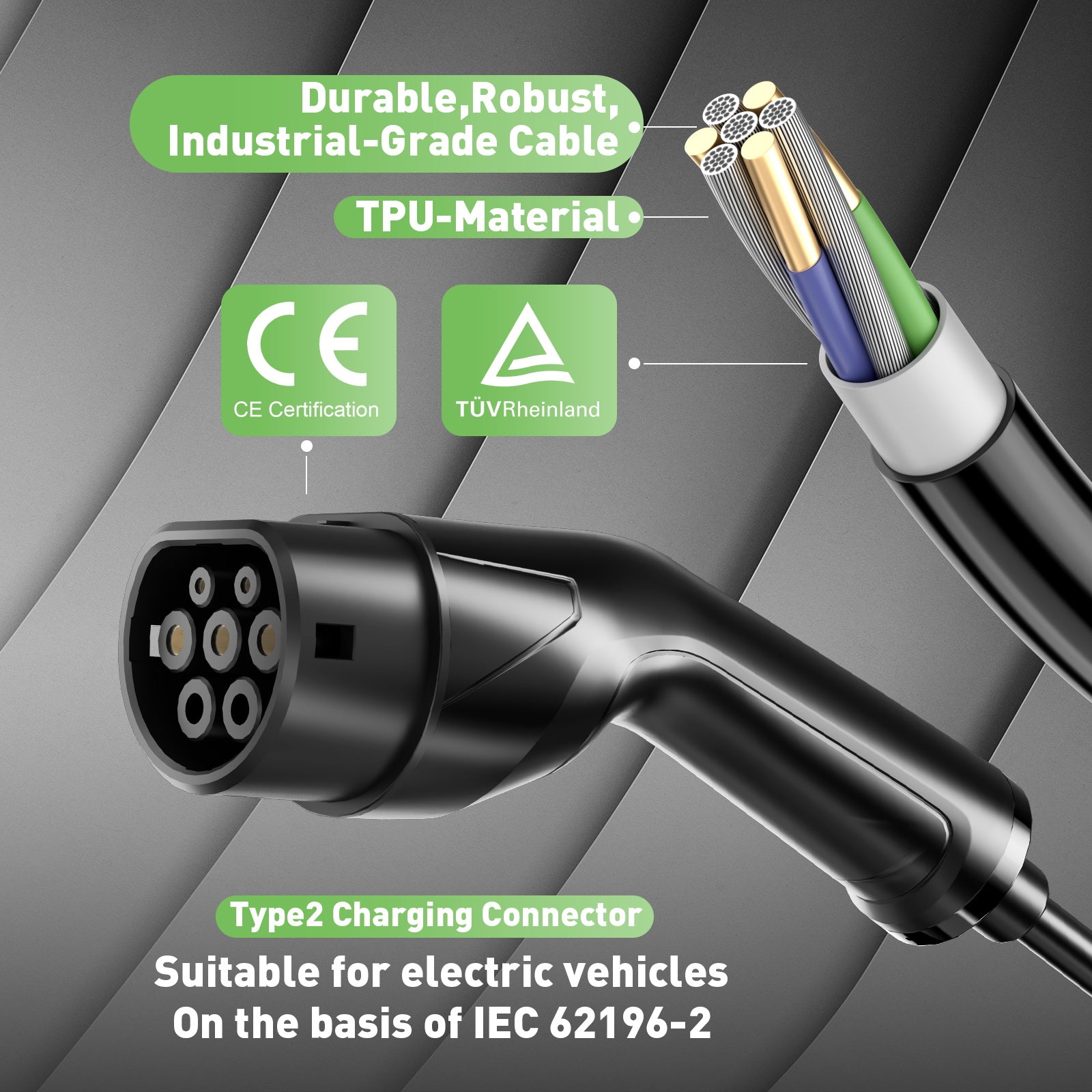 NOEIFEVO 3,5 kW Type 2 til Schuko EV-oplader, 5M/10M regntæt EV-opladerkabel til udendørs brug-Neoifevo