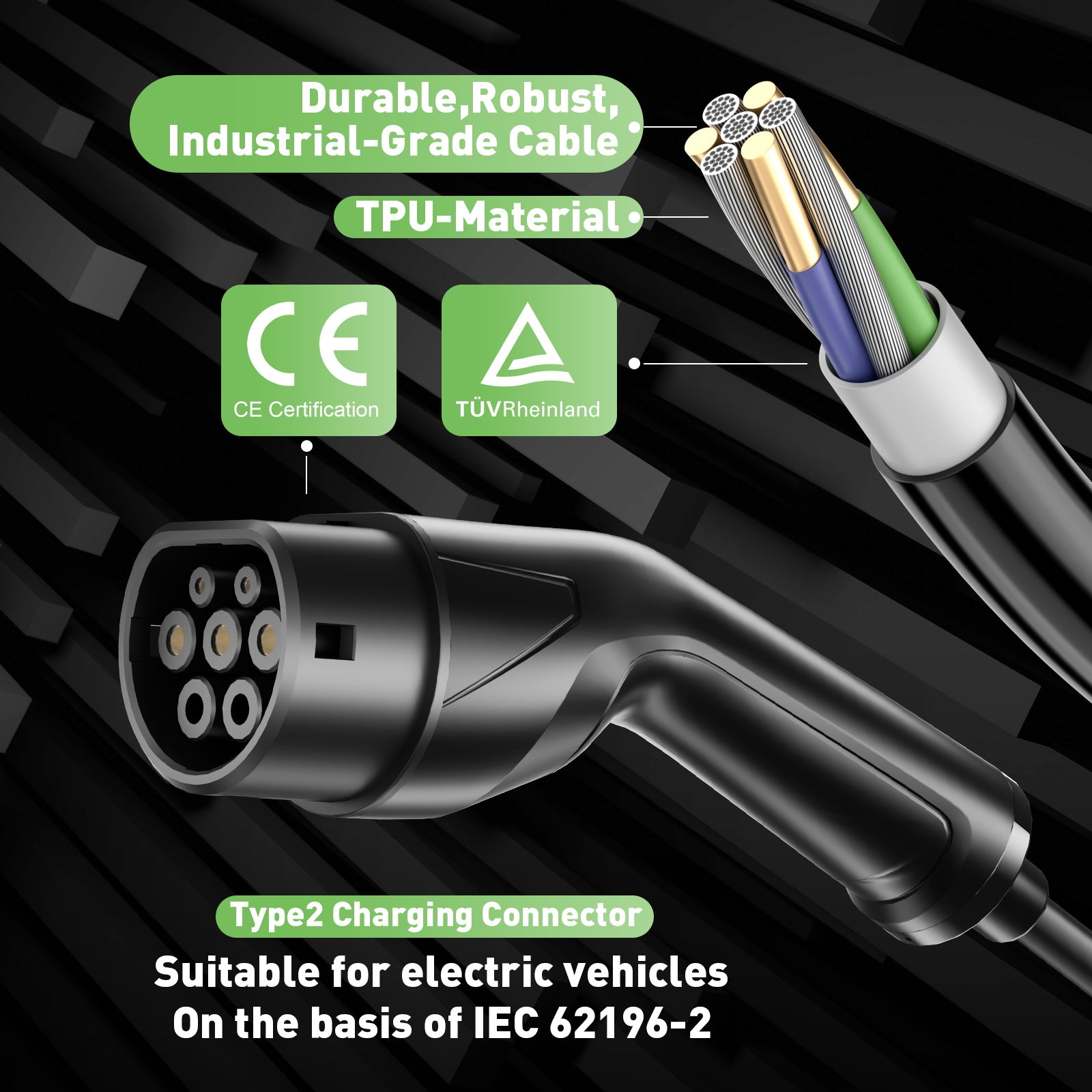 NOEIFEVO F095 Type 2 לכבל טעינה Schuko EV לרכב חשמלי, זרם מתכוונן 3.5KW 6A עד 16A, 3m / 5m / 10m