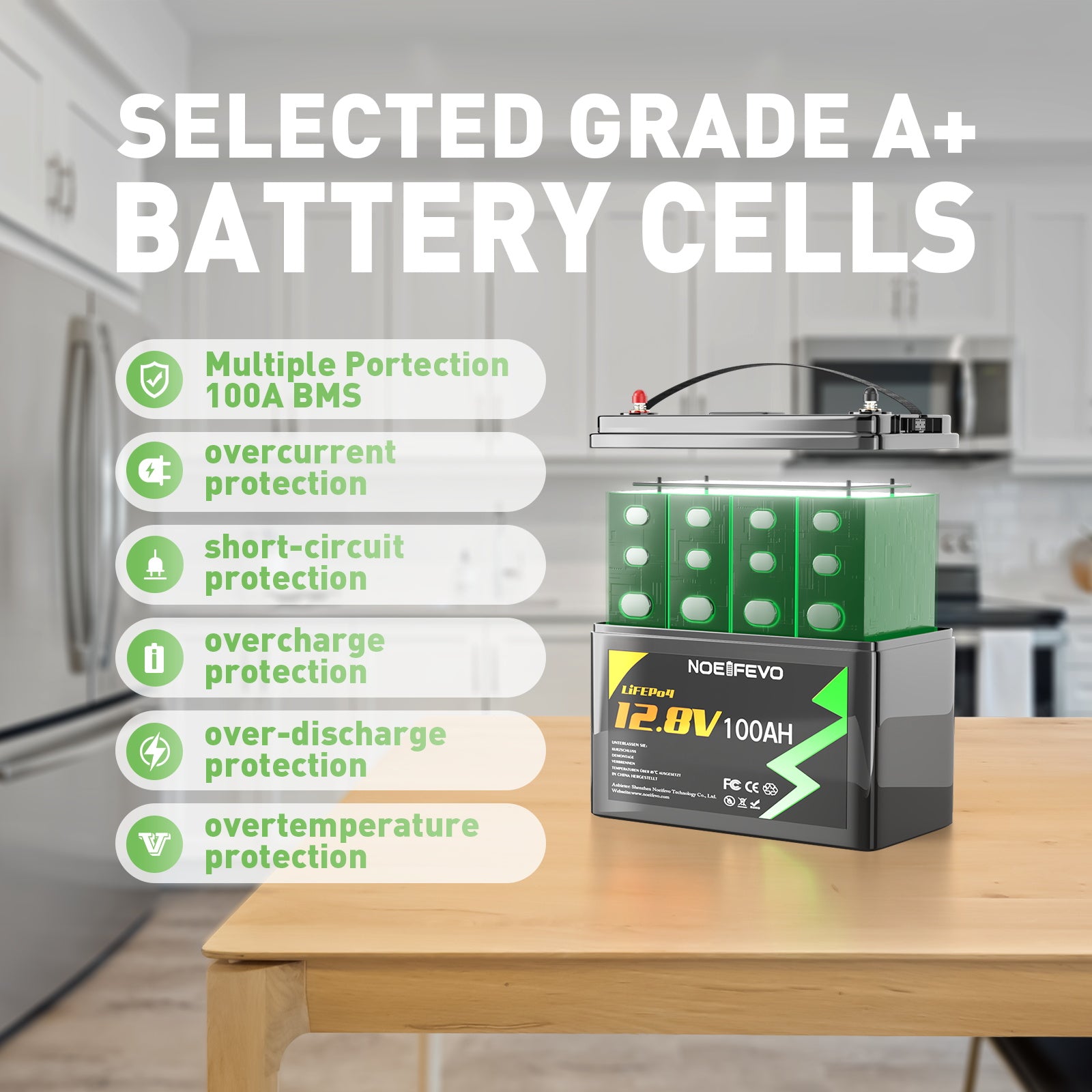 NOEIFEVO N100 12V 100AH Lithium Eisenphosphat Batterie LiFePO4 Akku With 100A BMS