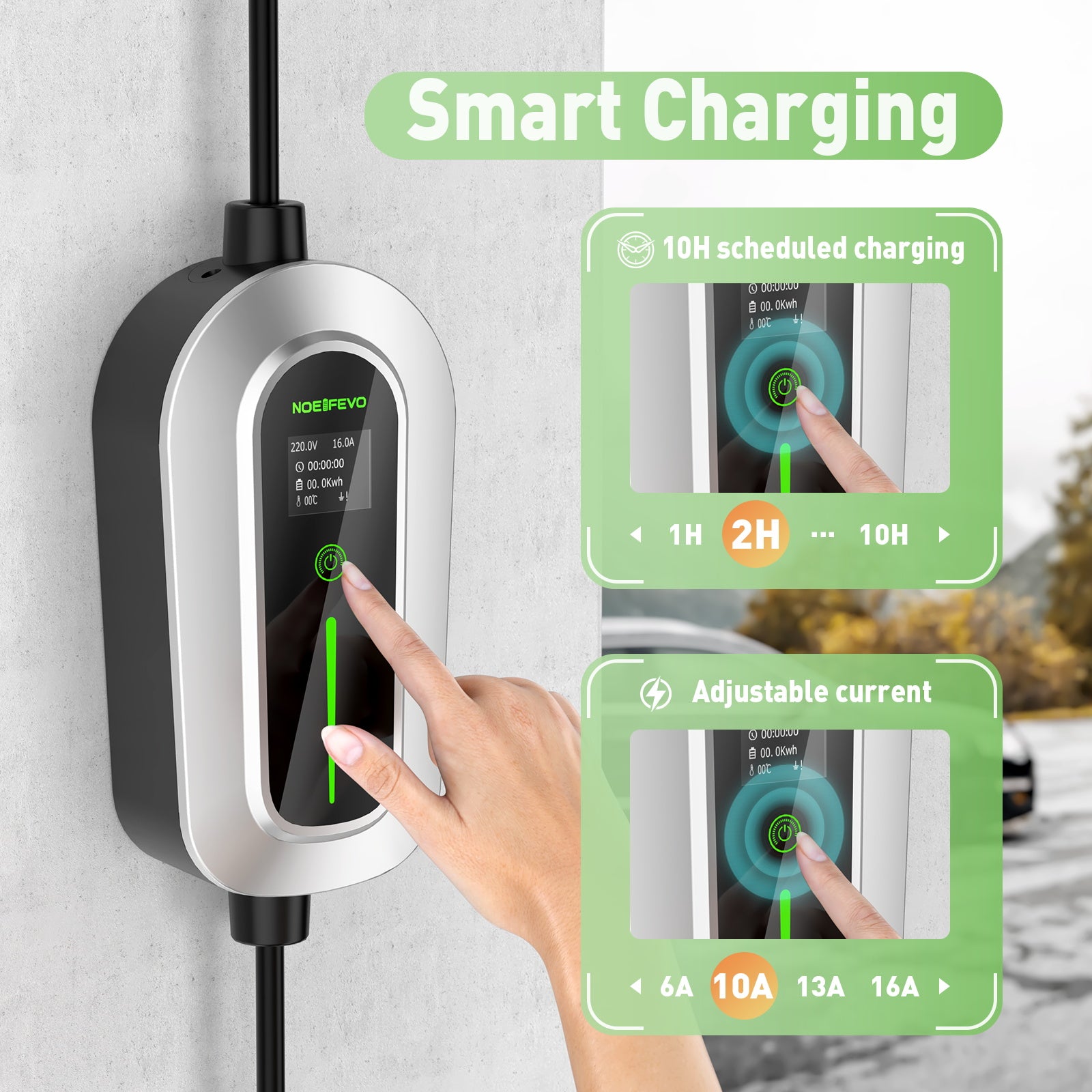 Noeifevo F094 EV laddningsstation, 11KW 16A 3 fas 3/5 meter mobil laddare för typ 2 elfordon