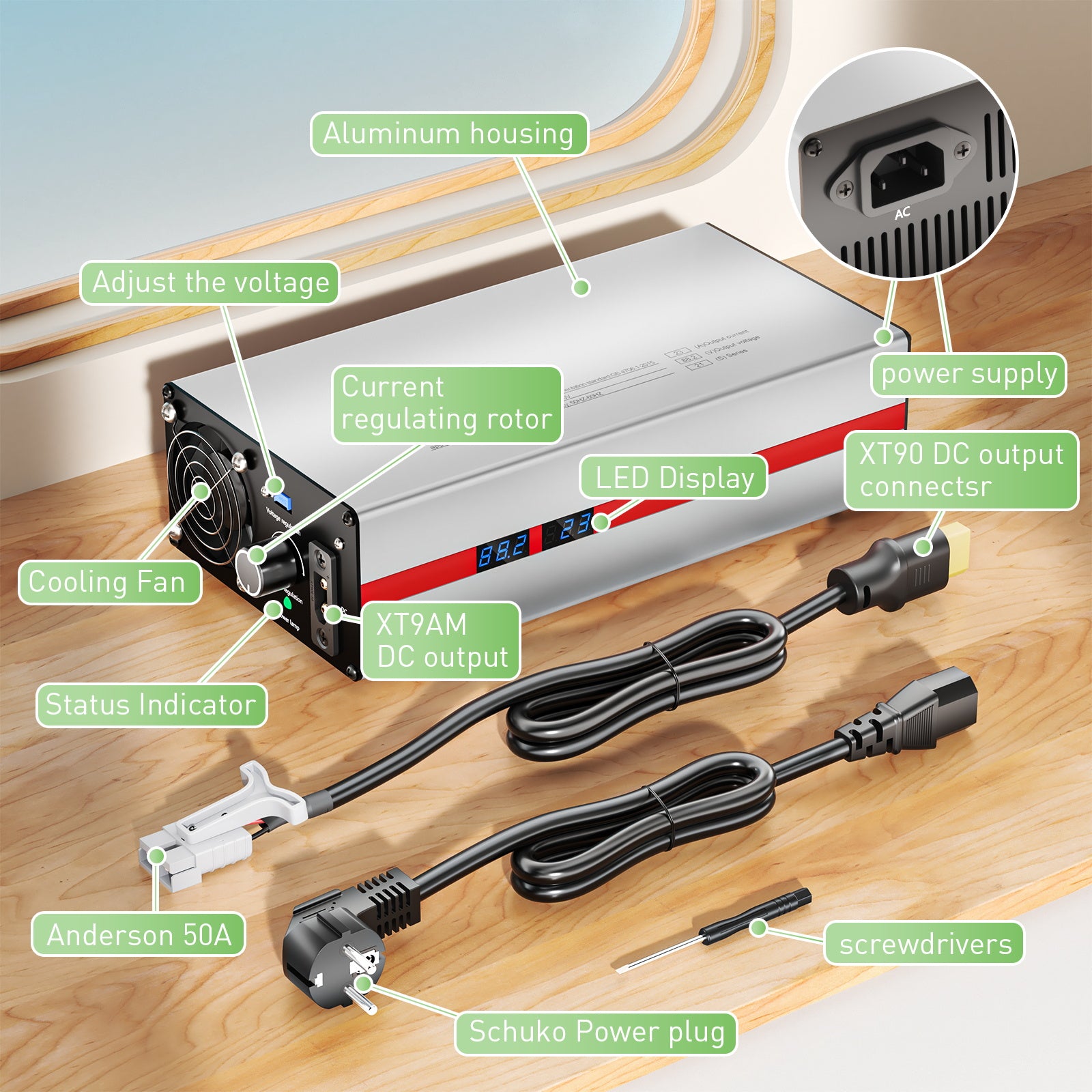 NOEIFEVO 1-23A Strom 12V-88.2V Spannung einstellbar Universal Lithium Ladegerät für 11.1V 12V 24V 36V 48V 60V 72V 77.7V Li-ion /Lithium /LiFePO4 Batterie