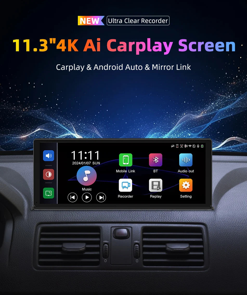 NOEIFEVO Tela Wireless Carplay Atualizada de 11,3 Polegadas para Carros com Dashcam 4K e Câmera de Ré 1080p, Suporte para Apple Carplay e Android Auto, Rádio de Carro com Navegação GPS/Link de Espelho/Controle por Voz/FM/Bluetooth.