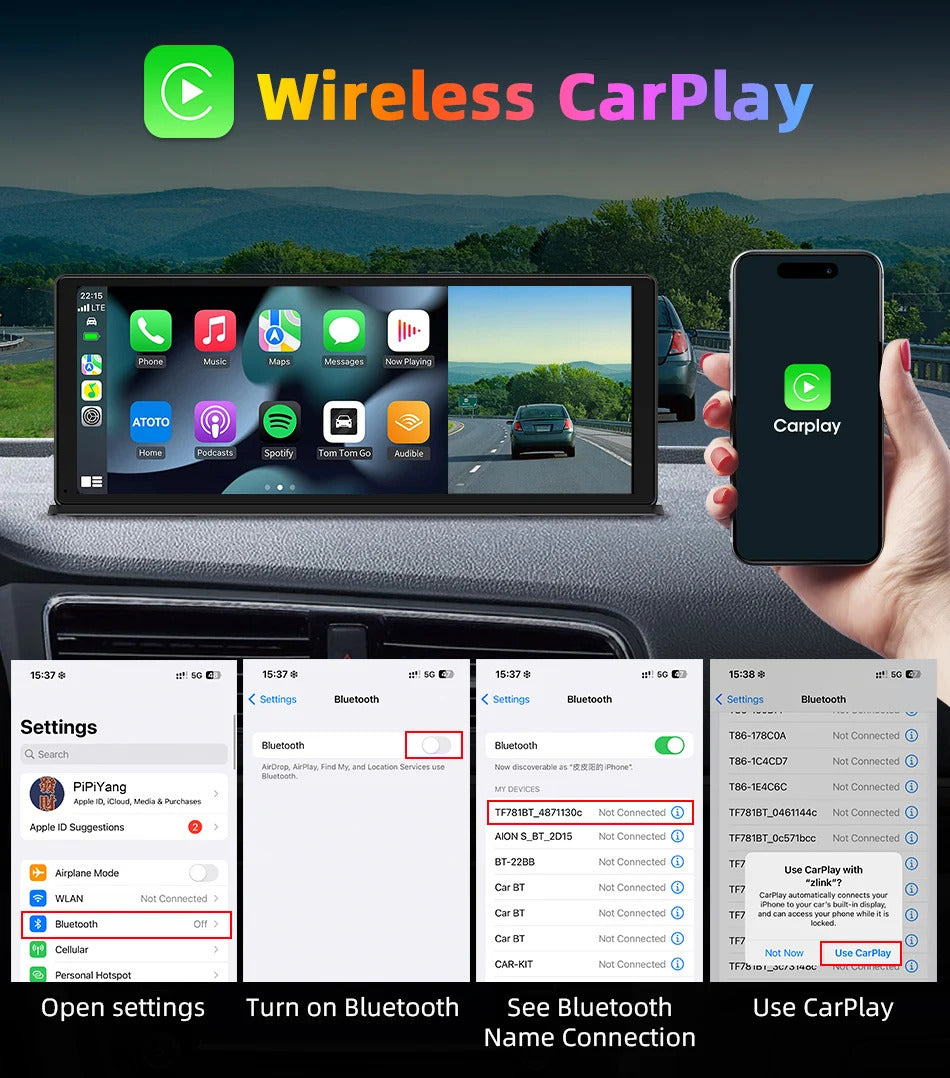 NOEIFEVO Pantalla inalámbrica de Carplay de 11,3 pulgadas actualizada para autos con cámara Dash 4K y cámara de reversa 1080p, soporte para Apple Carplay & Android Auto, radio para automóvil, navegación GPS/Enlace de espejo/control por voz/FM/Bluetooth