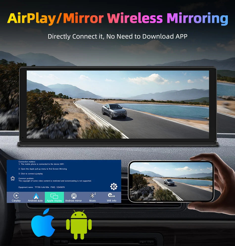 NOEIFEVO Tela Wireless Carplay Atualizada de 11,3 Polegadas para Carros com Dashcam 4K e Câmera de Ré 1080p, Suporte para Apple Carplay e Android Auto, Rádio de Carro com Navegação GPS/Link de Espelho/Controle por Voz/FM/Bluetooth.