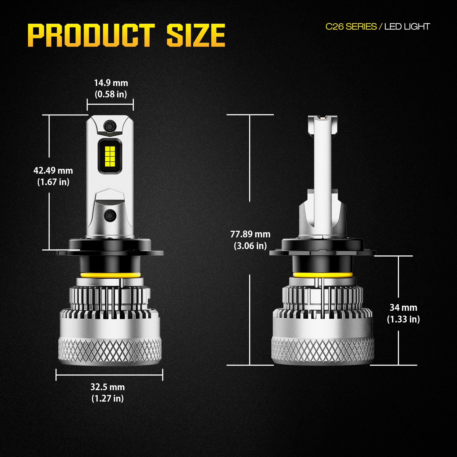 NOEIFEVO H7 Auto Světlomet, 40 000 Lumenů, 200W, 6500K Bílá, IP68 Vodotěsné, 100 000 Hodin Životnosti, Sklopné a Dálkové Světlo