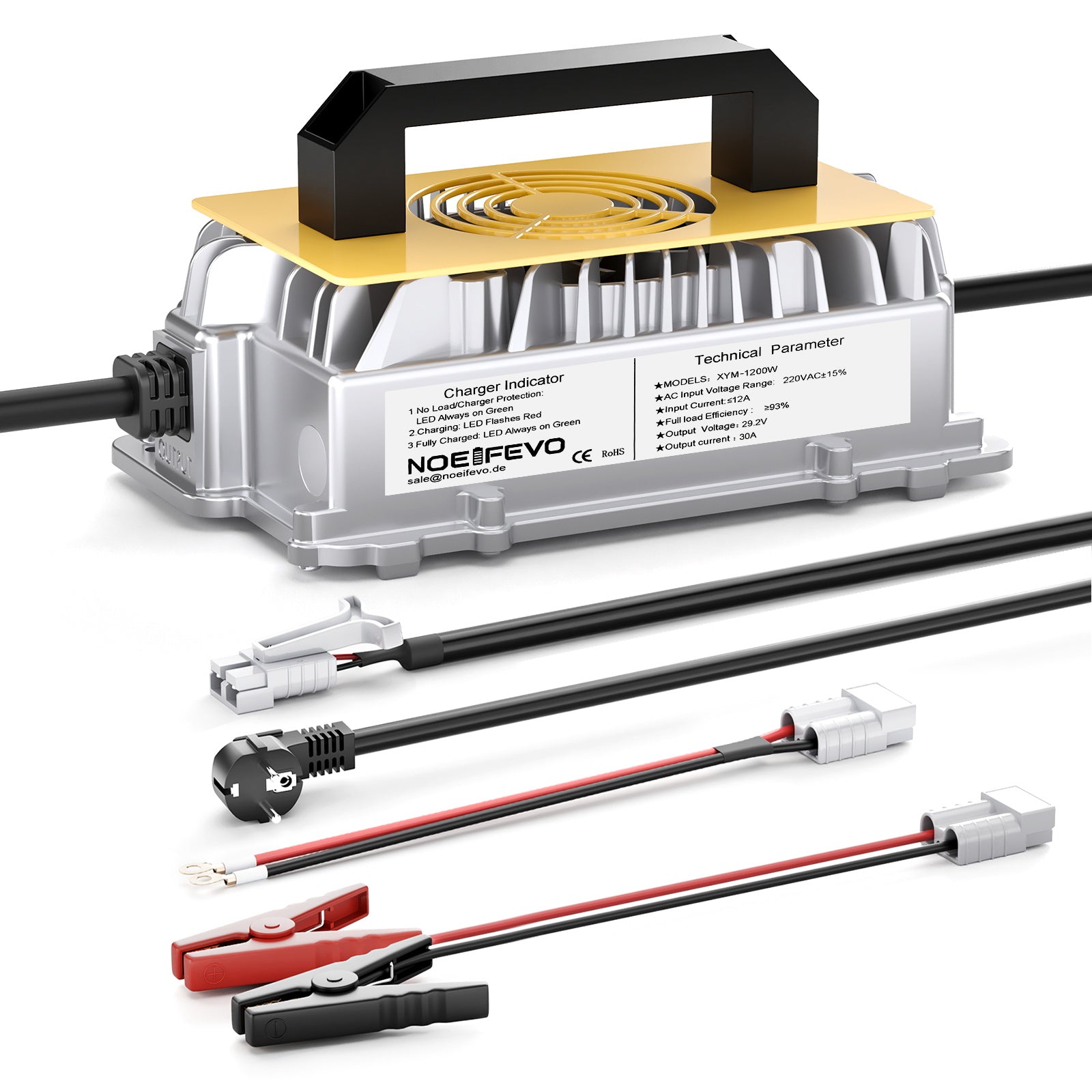 Noeifevo 29.2V 30A LiFePO4 מטען סוללה לסוללת ליתיום 24V 25.6V, עמיד למים, הפעלה 0V BMS, כיבוי אוטומטי