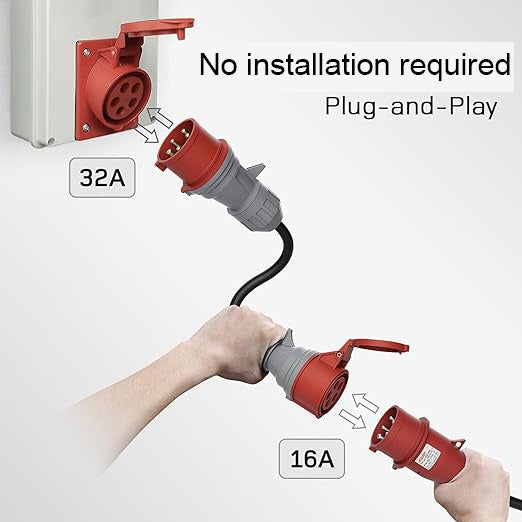 מתאם CEE 32A תקע לצימוד 16A, מתאם 400V תלת פאזי למטען EV 11KW – Smart ...