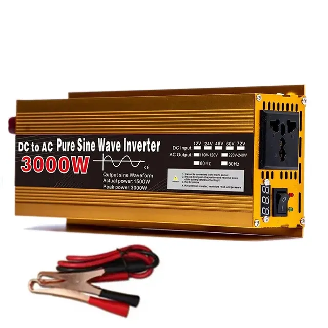 Invertor 12V až 220V Pure Sine Wave 1600W 2200W 3000W Power Inverter EU nabíjecí zásuvka s LED displejem