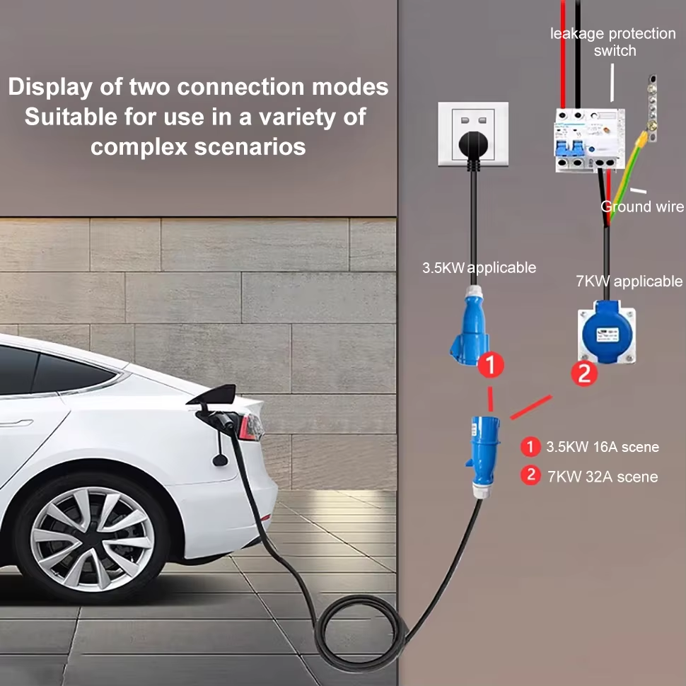 Adaptador de carga EV, de tomada industrial CEE 32A azul para tomada Schuko doméstica, para carregadores EV de 7kW 32A