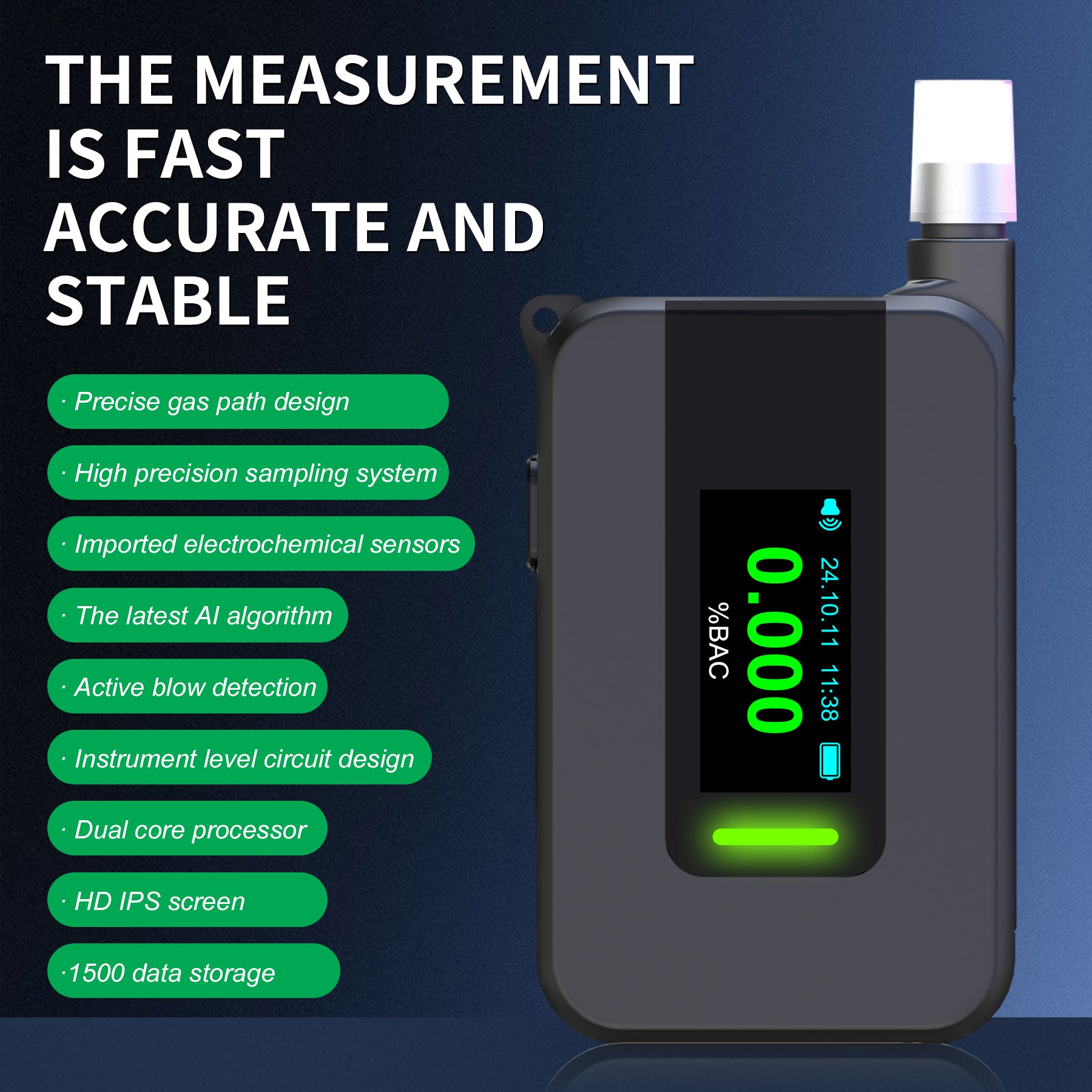 NOEIFEVO D1000 Alkoholtester med højpræcisions brændselscelle-sensor, alkoholmåler, foldbar dyse, LED-display, alsidig alkohol-detektor