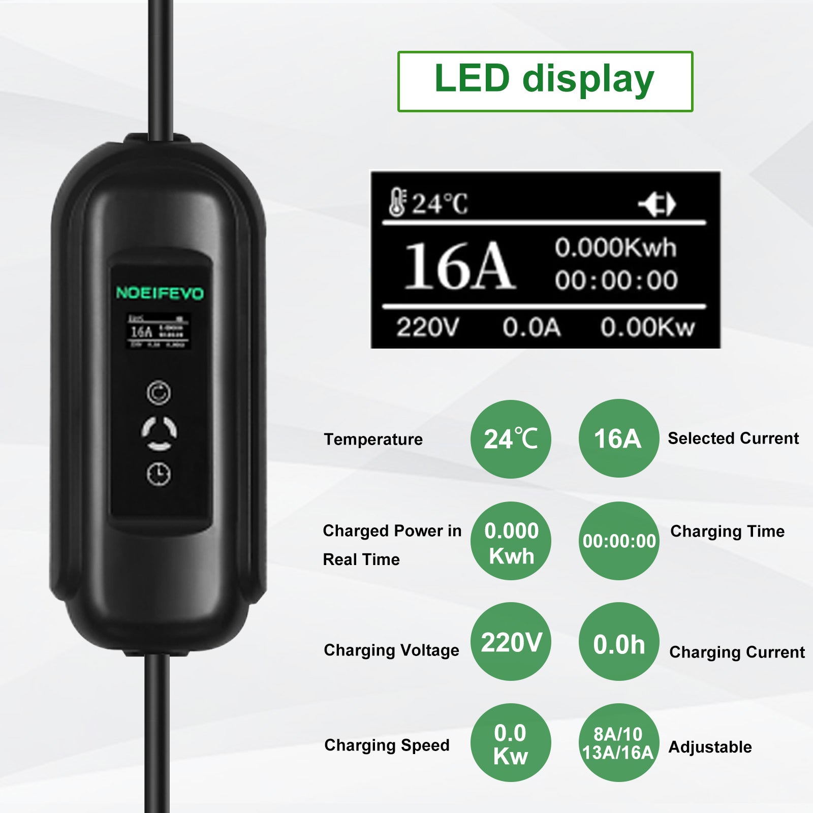 Noeifevo Portable Type1 3.6KW 16A EV-oplader, 5m/10m mobiele EV-oplaadkabel met Schuko