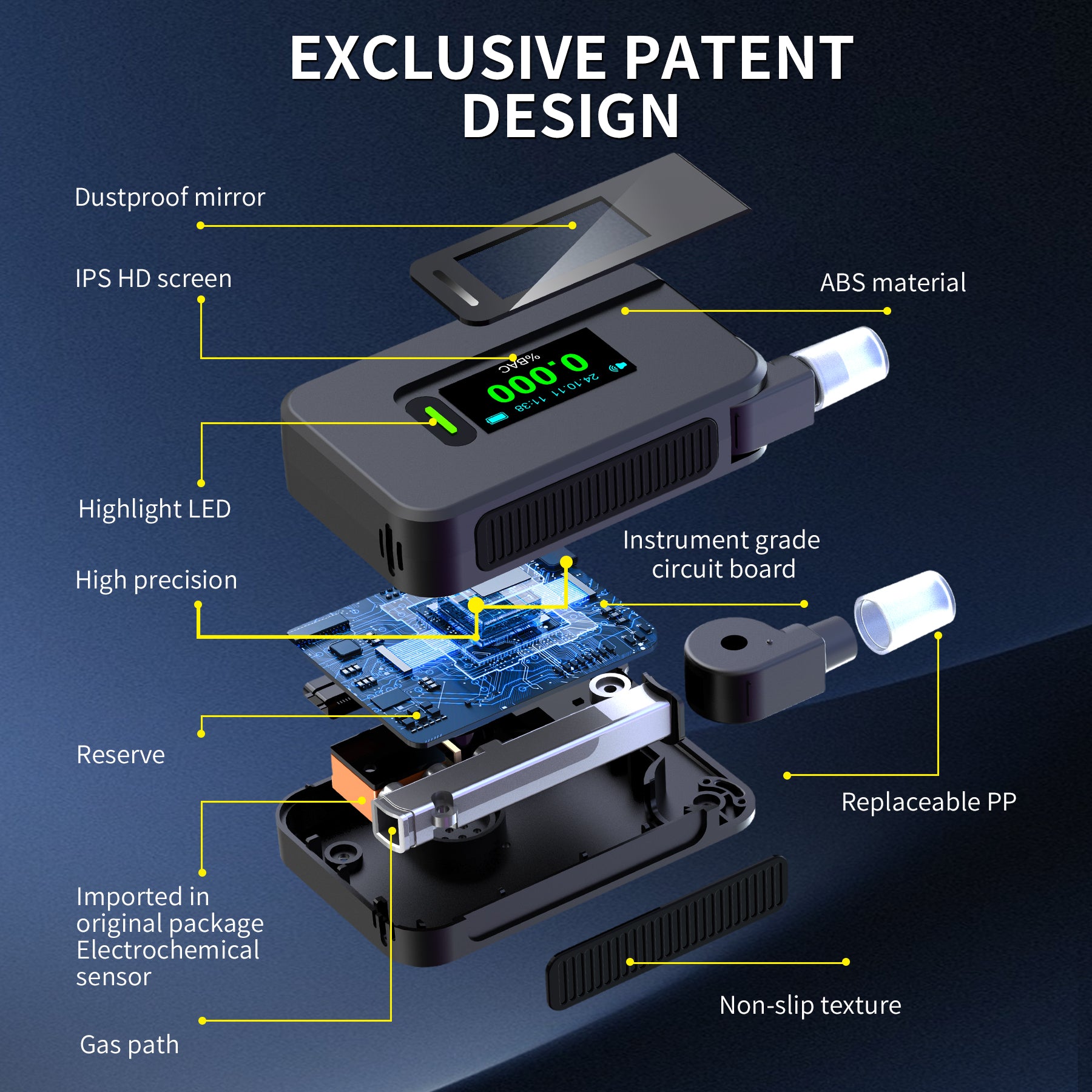 NOEIFEVO D1000 Probador de alcohol con sensor de celda de combustible de alta precisión, medidor de alcohol en sangre, boquilla plegable, pantalla LED, detector de alcohol versátil