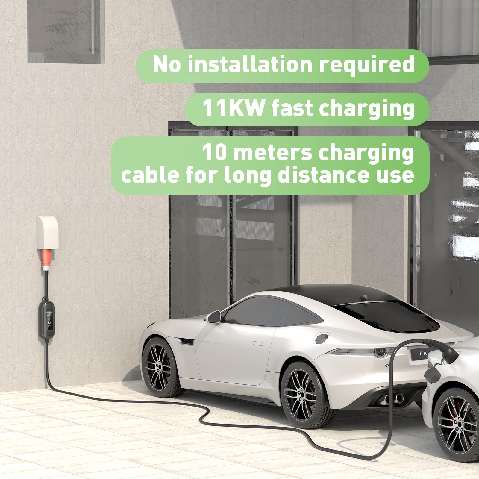 10Meters 11KW typ 2 16A 3 fáze Mobilní nabíjecí stanice EV Wallbox, CEE 16A zástrčka, Schuko zástrčka na cesty