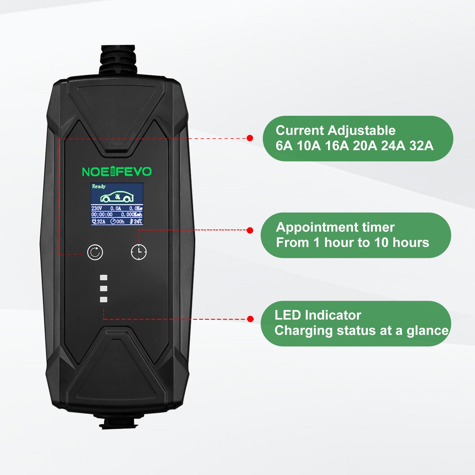 22KW 32A trifásico Tipo 2 EV Wallbox con cable de 10 metros, cargador rápido para vehículos eléctricos, enchufe CEE 32A