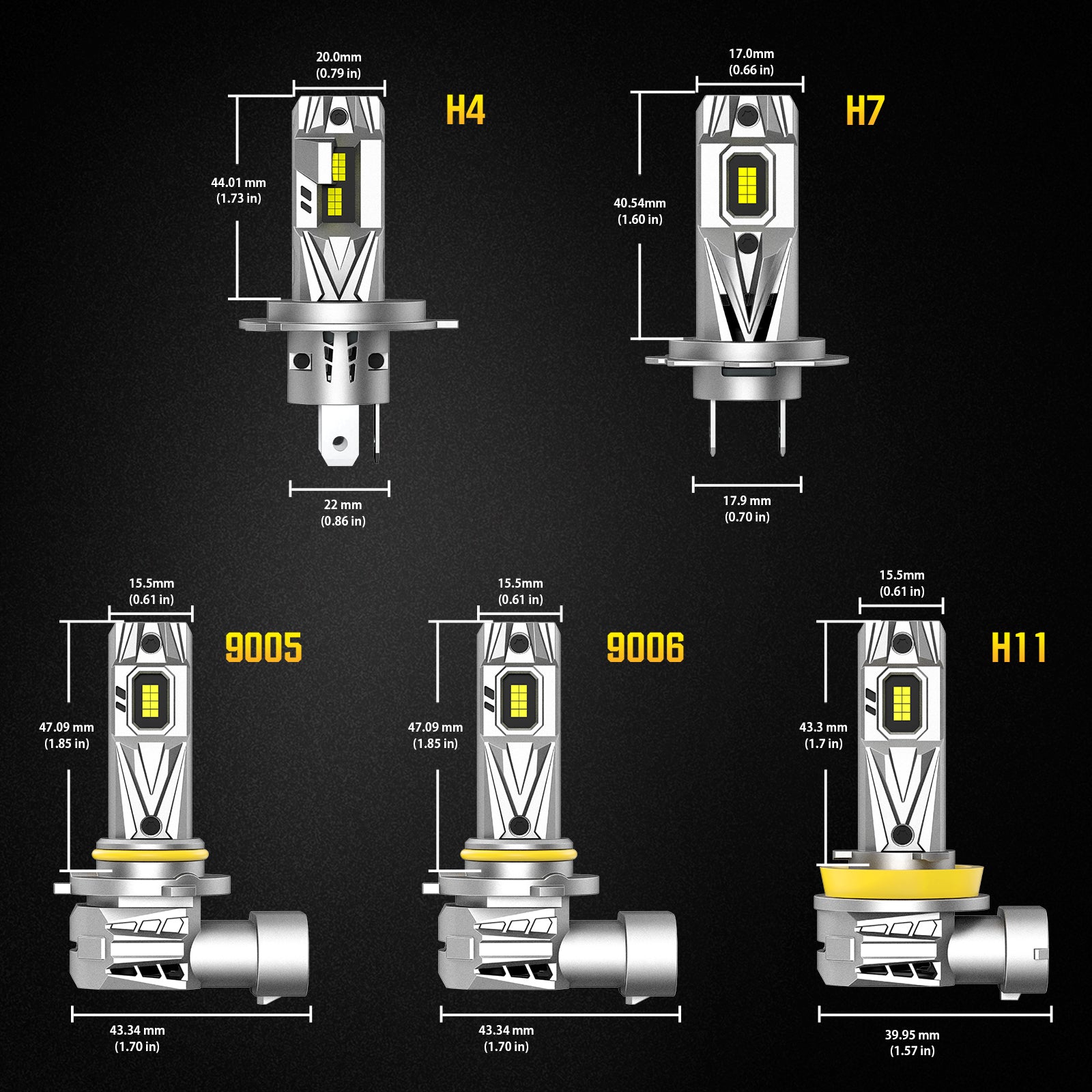 NOEIFEVO Bombillas de Faros H7 H11 H4 9005 9006, 80W 12V, Blanco 6500K, Haz de Alta y Baja, 2 Piezas Lámparas para Coche