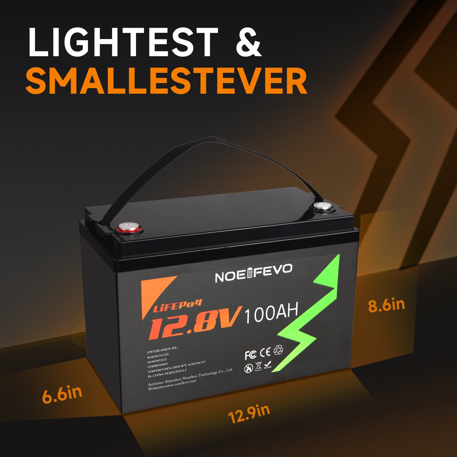 NOEIFEVO 12.8V 100Ah LiFePO4 Batería de Litio, 1280Wh Batería de Litio con 100A BMS, 4000+ ciclos de carga, con cargador de 14.6V 20A, perfecta como fuente de energía para autocaravana, barco.