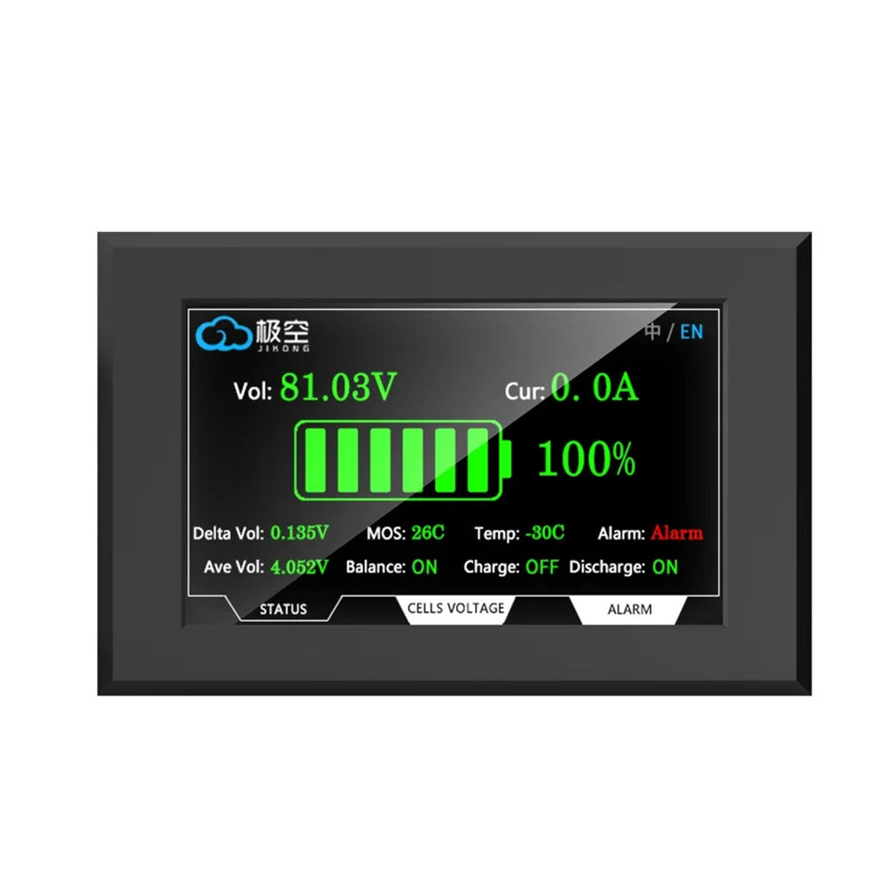 Batteridisplay 4,3-tommers LCD TFT-skærm – Visning af spænding, strøm, SOC og temperatur, touchskærm – Til Jikong BMS (88,5 × 135,9 mm)
