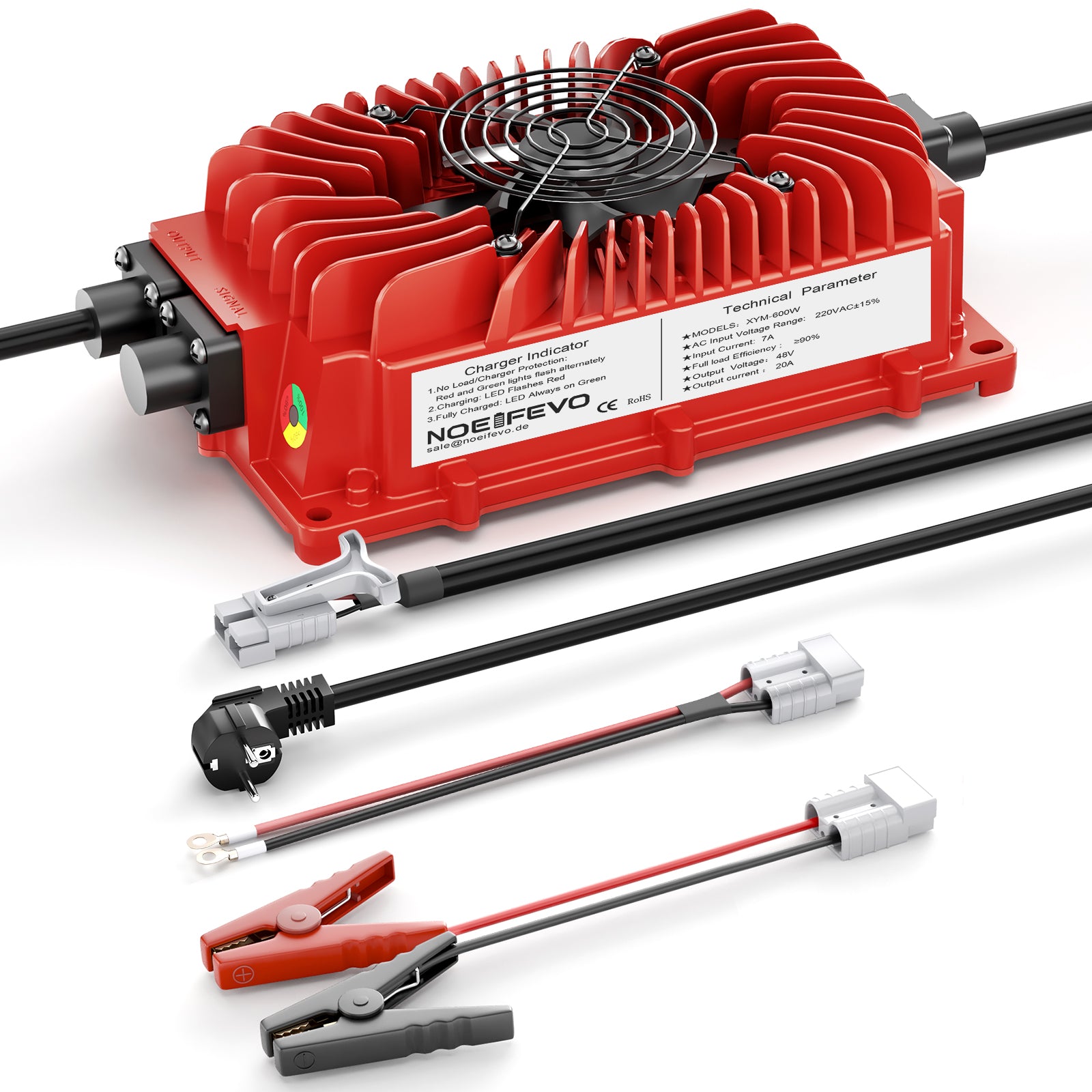 מטען סוללות NOEIFEVO 48V 20A לסוללות חומצה עופרת, AGM, ג'ל, מטען סוללות עגלת גולף