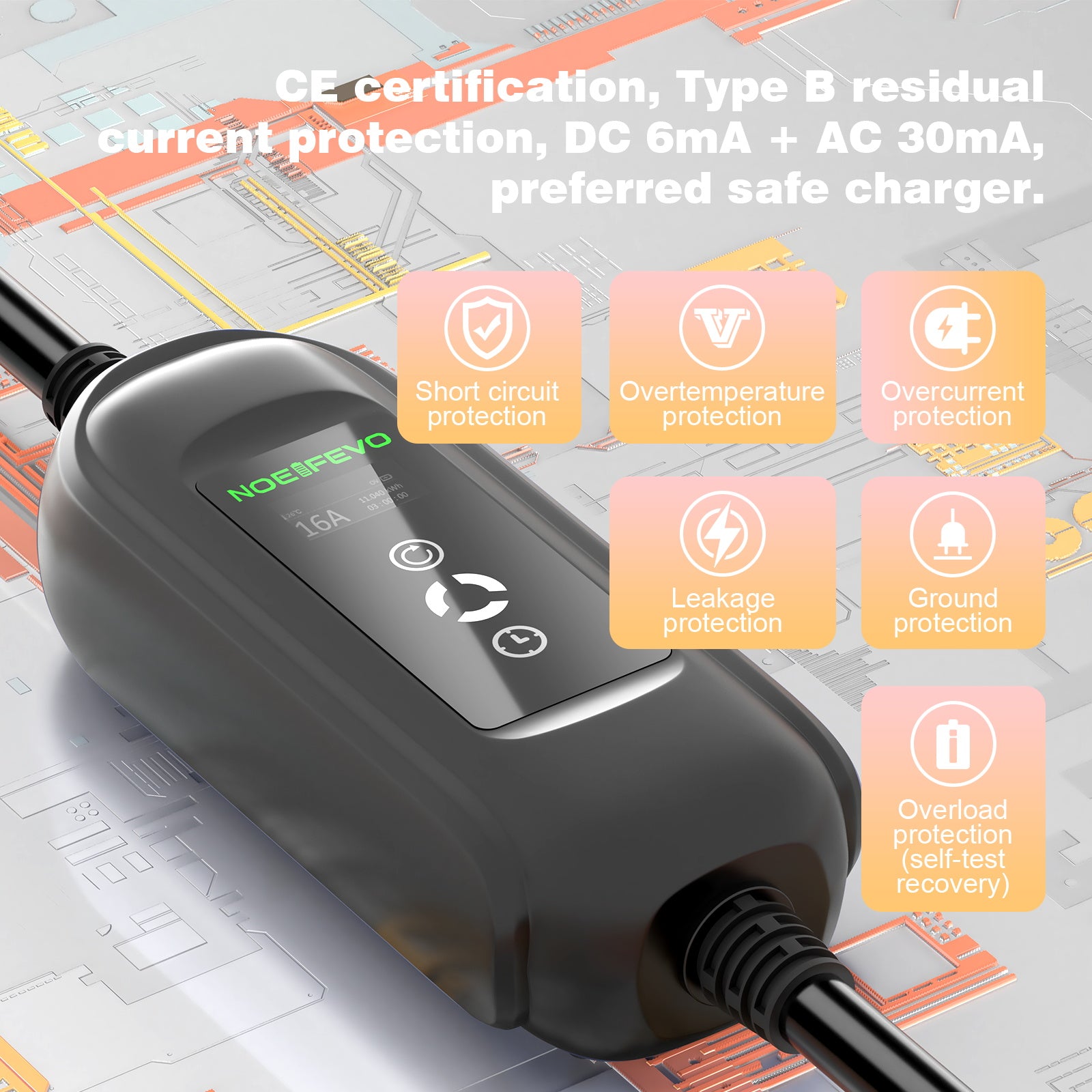 Noeifevo 11KW Auto-acculader, Type2 naar CEE16A EV-lader met huishoudelijke adapter, 5m/10/15m