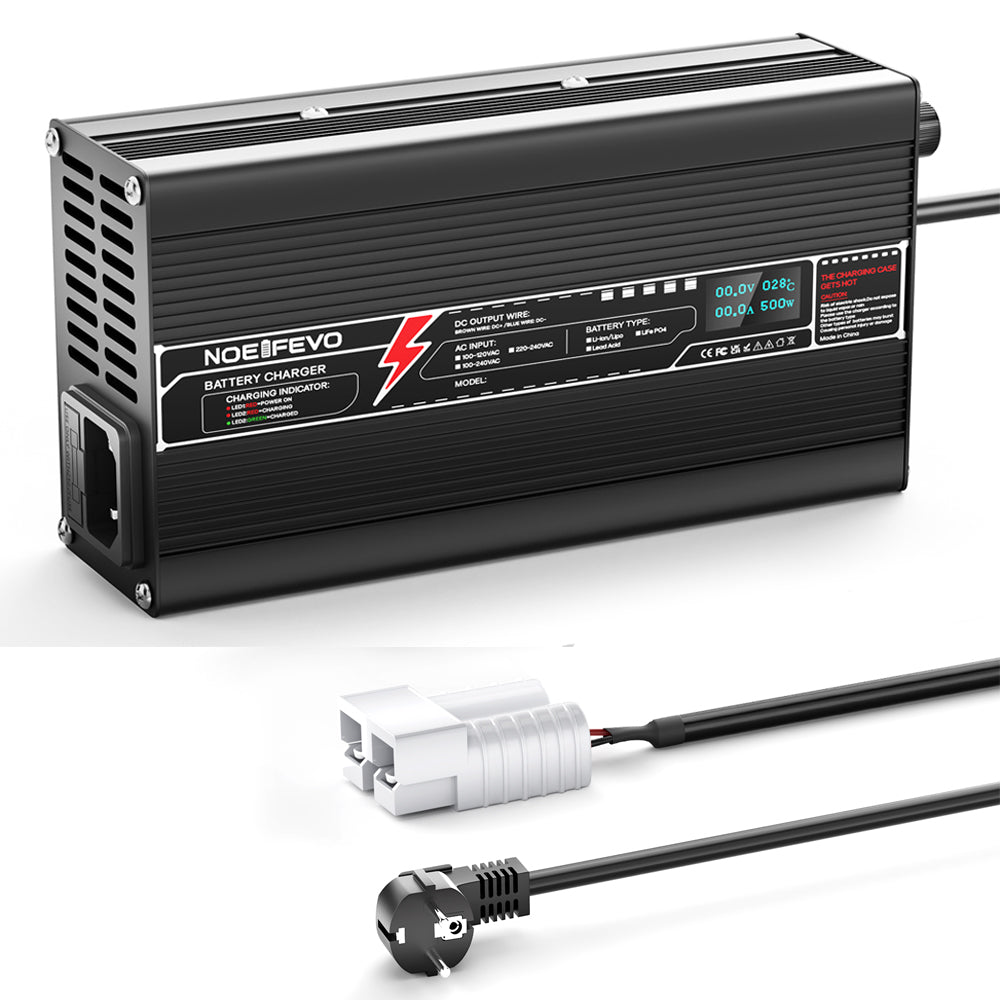 NOEIFEVO מטען ליתיום 12.6V 20A עבור סוללות Li-Ion Lipo 3S 11.1V, מטען לאופניים חשמליים וסקוטרים, תצוגת LED, קופסת אלומיניום