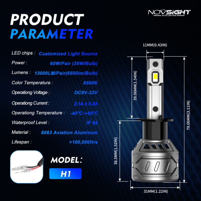 NOVSIGHT H1 Auto LED Scheinwerfer Kit 60W 13000LM 6500K Weiß (2Stück)