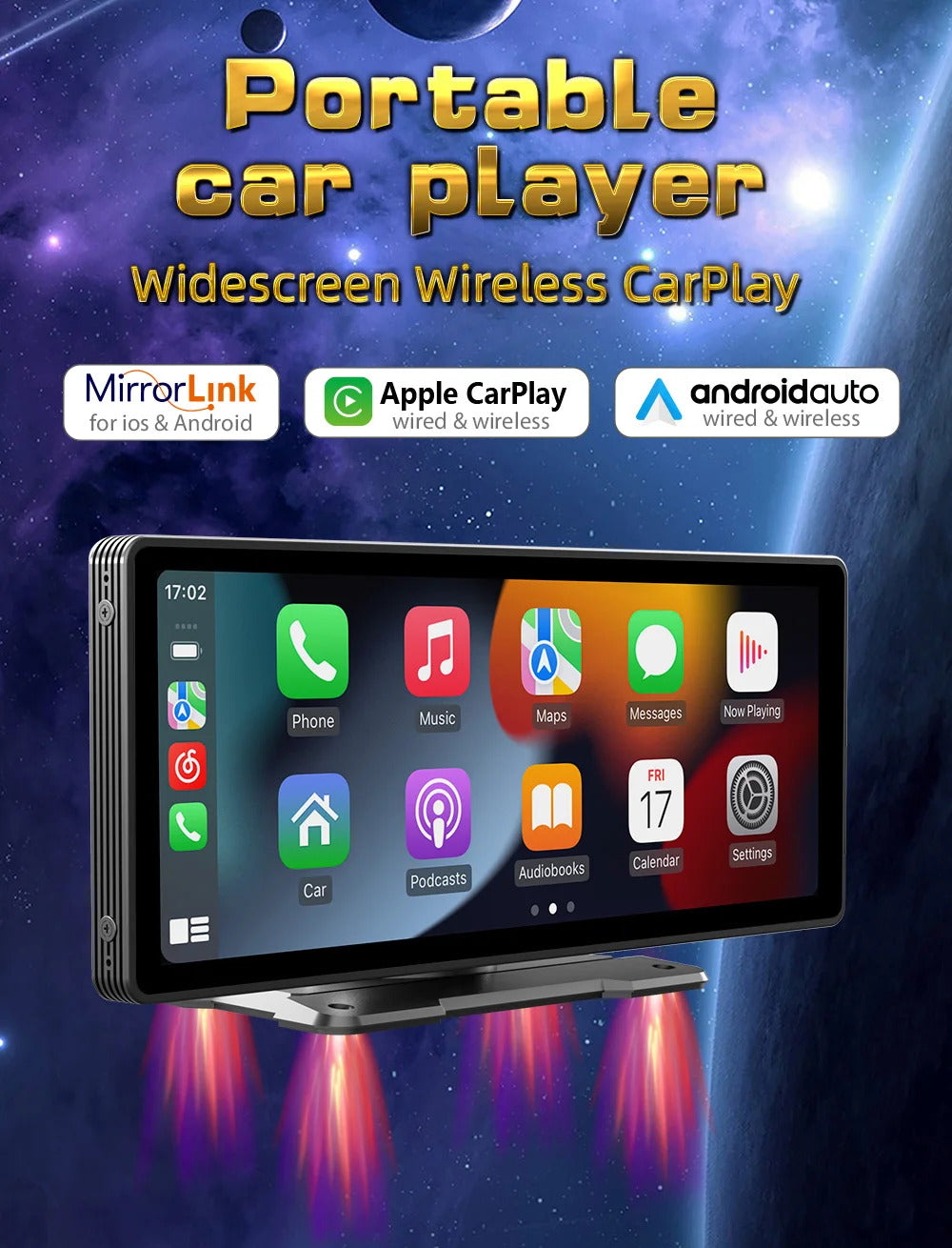 NOEIFEVO B5303 Tela sem fio para CarPlay para carros, compatível com Apple CarPlay e Android Auto, rádio de carro com tela sensível ao toque HD portátil de 10,26", receptor de áudio de carro com controle de voz, Mirror Link, Bluetooth, GPS, FM AUX.