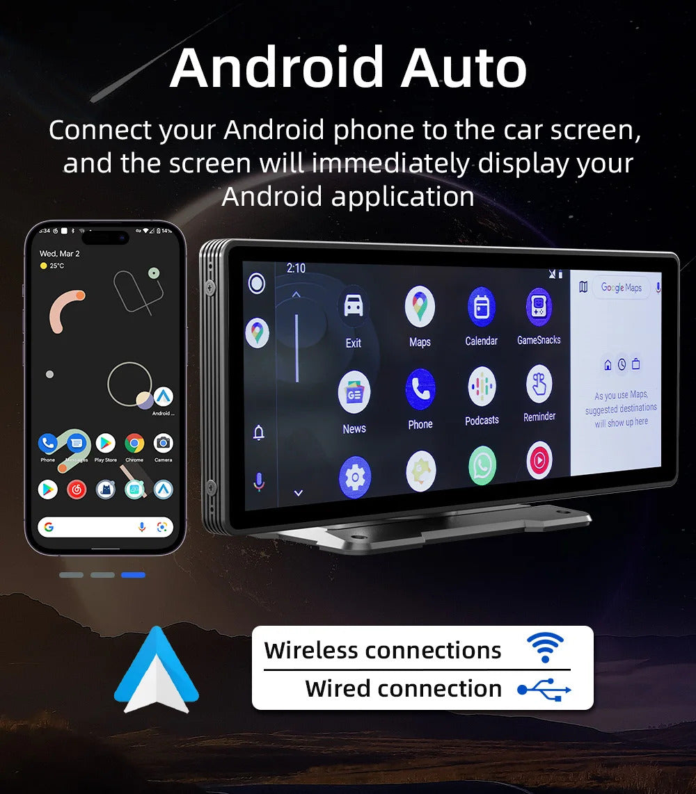 NOEIFEVO B5303 Bezdrôtový CarPlay displej pre automobily, podporuje Apple CarPlay a Android Auto, 10,26" HD prenosný dotykový autorádio, auto audio prijímač s hlasovým ovládaním, Mirror Link, Bluetooth, GPS navigácia, FM AUX