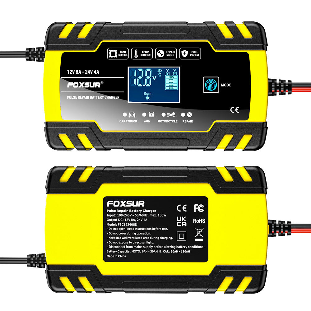 12V 8A / 24V 4A Nabíječka autobaterií, pulzní opravná nabíječka pro všechny 12V a 24V olověné, AGM, GEL a hlubokocyklické baterie