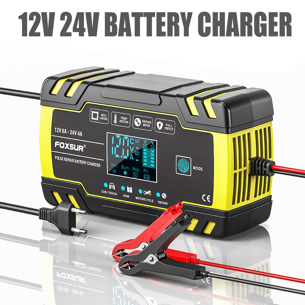 12V 8A / 24V 4A Nabíječka autobaterií, pulzní opravná nabíječka pro všechny 12V a 24V olověné, AGM, GEL a hlubokocyklické baterie