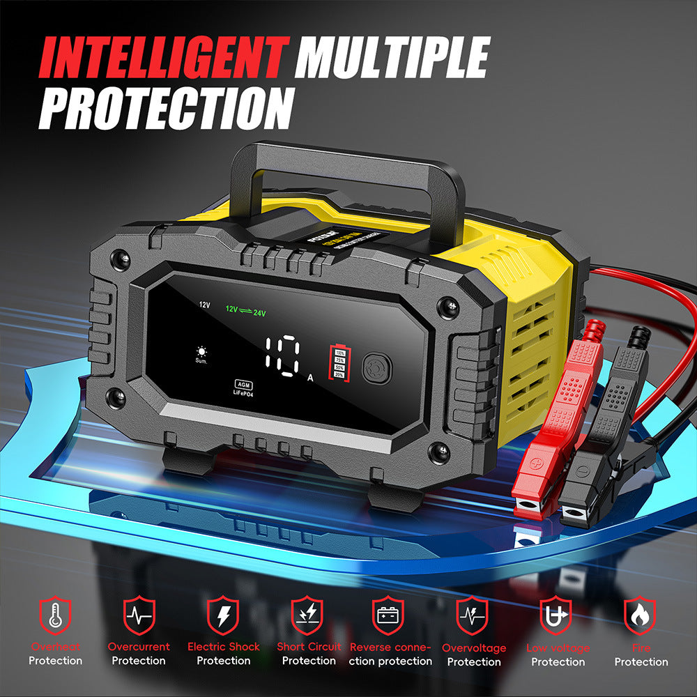 NOEIFEVO 10A Autobatterie Ladegerät, 12V 24V LiFePO4 Ladegerät, Batterie Ladegerät, KFZ Ladegerät, intelligenter Batterieladegerät mit Temperaturausgleich für PKW LKW Motorrad Rasenmäher