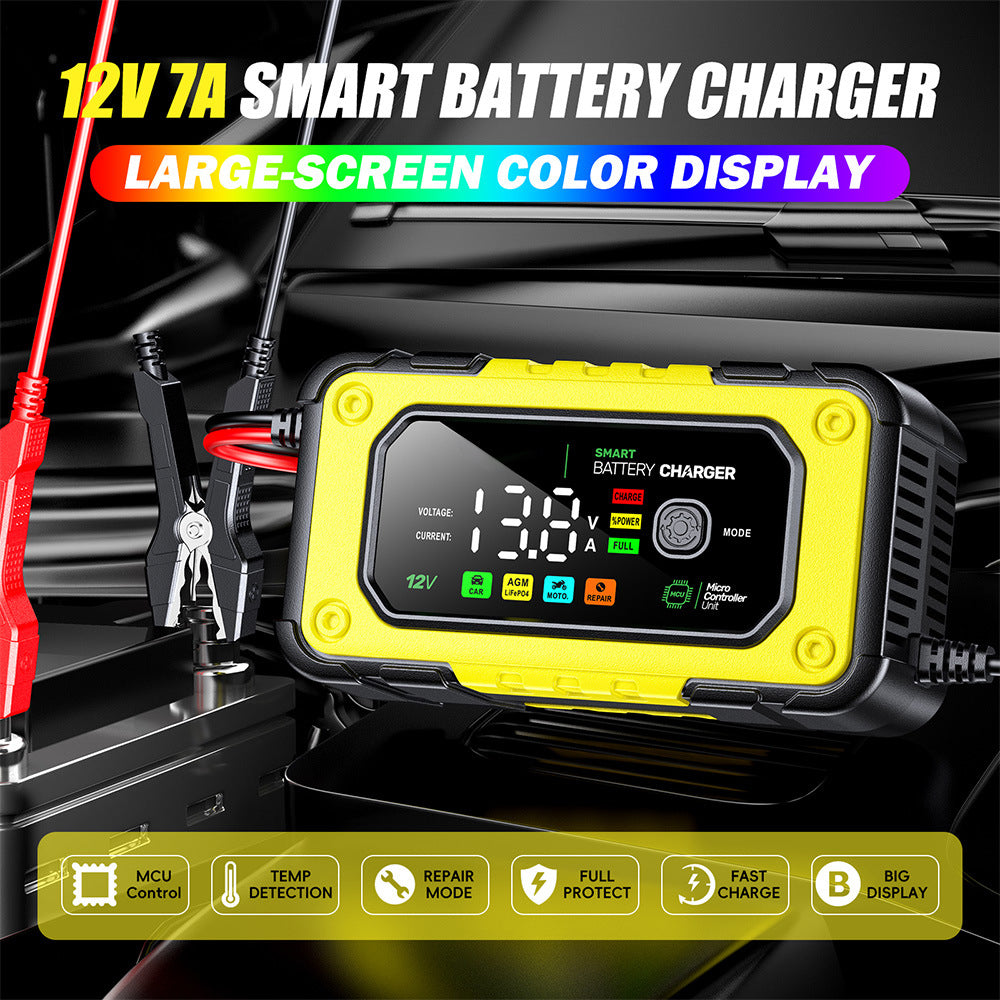 NOEIFEVO 7A Cargador de batería para automóvil, cargador de batería inteligente y completamente automático de 12V con compensación de temperatura para baterías de coches, camiones, motocicletas, cortacéspedes, botes y baterías marinas