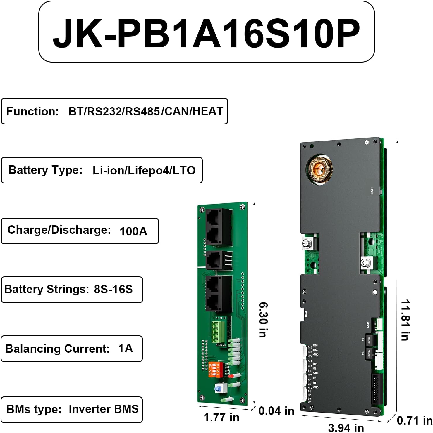 BMS 8S-16S 24V-48V 100A/150A Domowy magazyn energii BMS 1A/2A Aktywne wyrównanie Zintegrowany Bluetooth z RS485 CAN do systemu solarnego