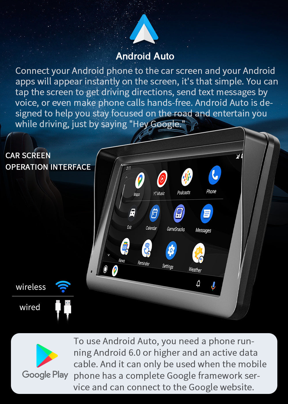 NOEIFEVO B70 7 אינץ' CarPlay אלחוטי, Android Auto ו-MirrorLink – מסך HD IPS עם מגע, אודיו Bluetooth, סירי, ניווט GPS – תצוגת רכב לכל הרכבים