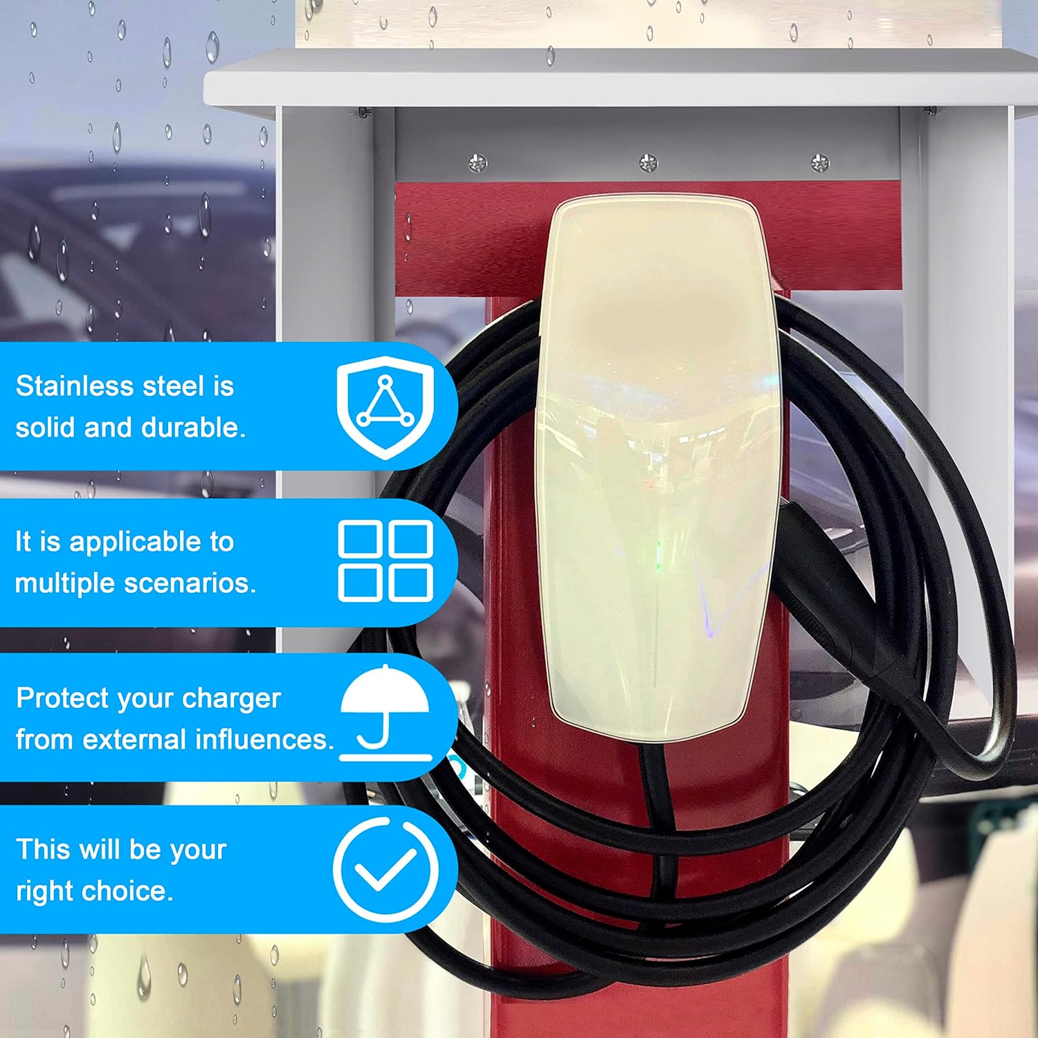 NOEIFEVO EV Charger Wallbox Capa contra chuva para estação de carregamento de carro elétrico Capa de aço inoxidável à prova de intempéries (40 x 30 x 39 cm)