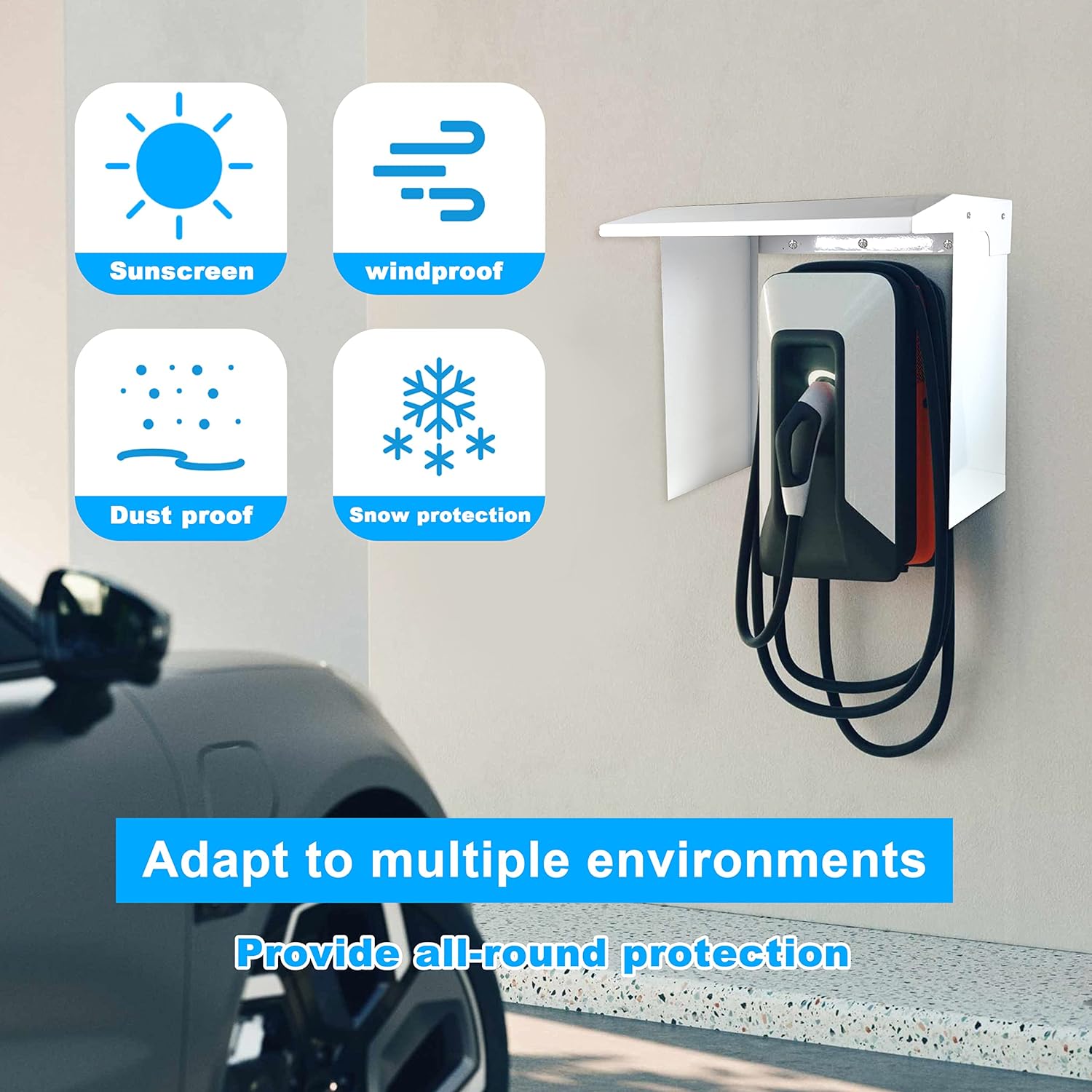 NOEIFEVO EV Charger Wallbox Osłona pogodowa Osłona przeciwdeszczowa do stacji ładowania samochodów elektrycznych Osłona ze stali nierdzewnej Odporna na warunki atmosferyczne (40 x 30 x 39 cm)