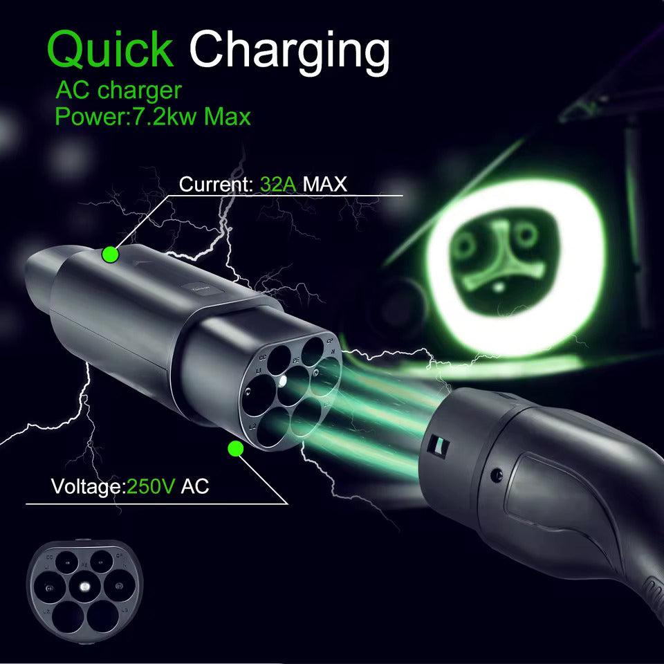 Adapter NOEIFEVO Typ 2 do Tesli, AC 7,2 kW 32A 220V, pasujący do Tesla Model S/X/3, do ładowarek AC Typ 2 do pojazdów elektrycznych do ładowania pojazdów Tesla