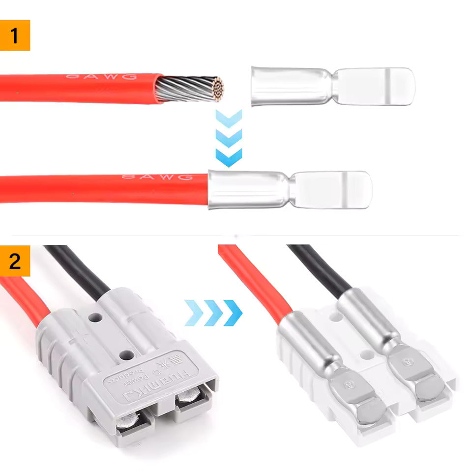 2 stk batterikontakt, Anderson 50A/120A til M8 batteristrømoverføringskontakt, 2AWG/4AWG/7AWG/8AWG/12AWG elektriske kabler